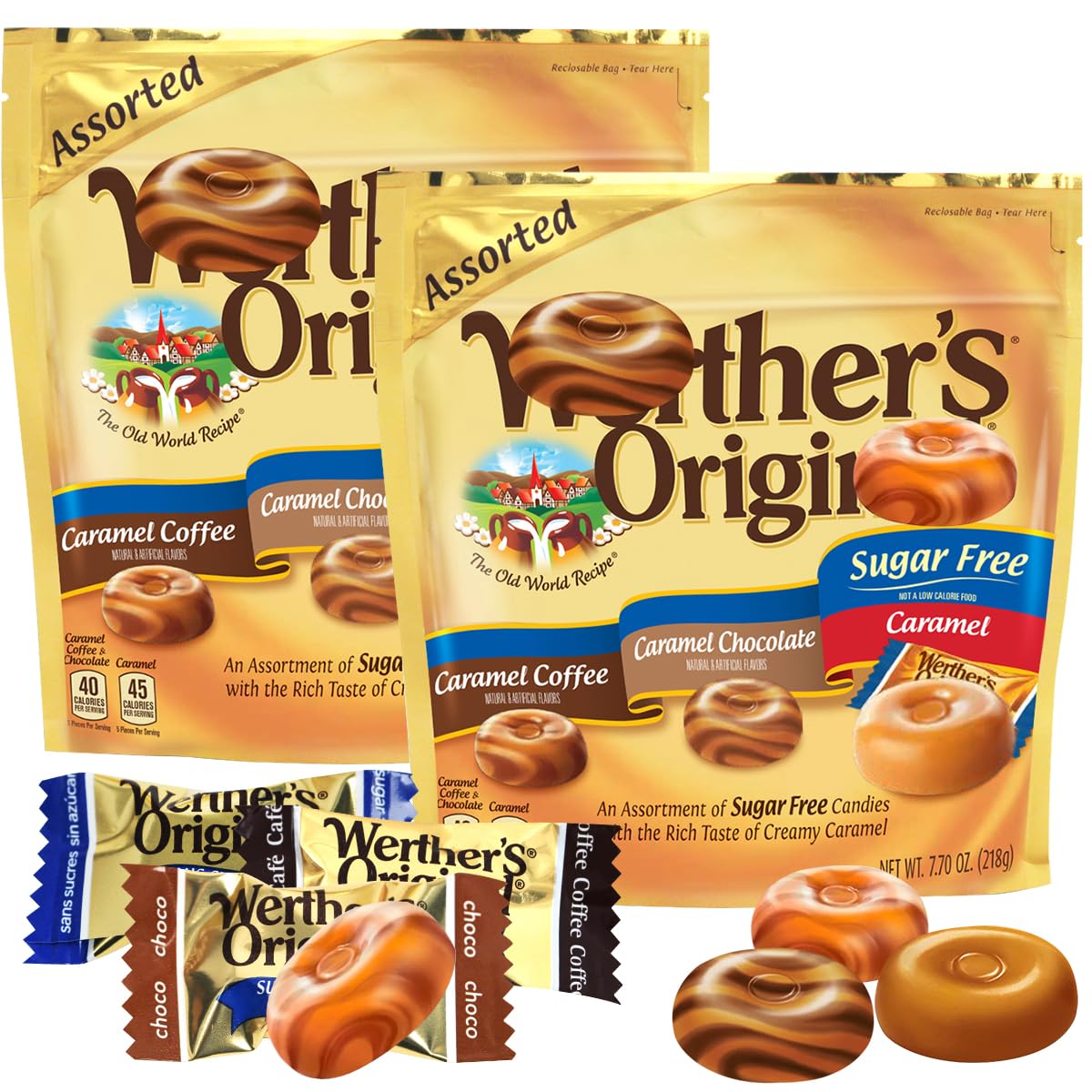 Detalle de Werther's Original Sugar-Free Hard Candy, Assorted Caramel Flavors, 2-Pack