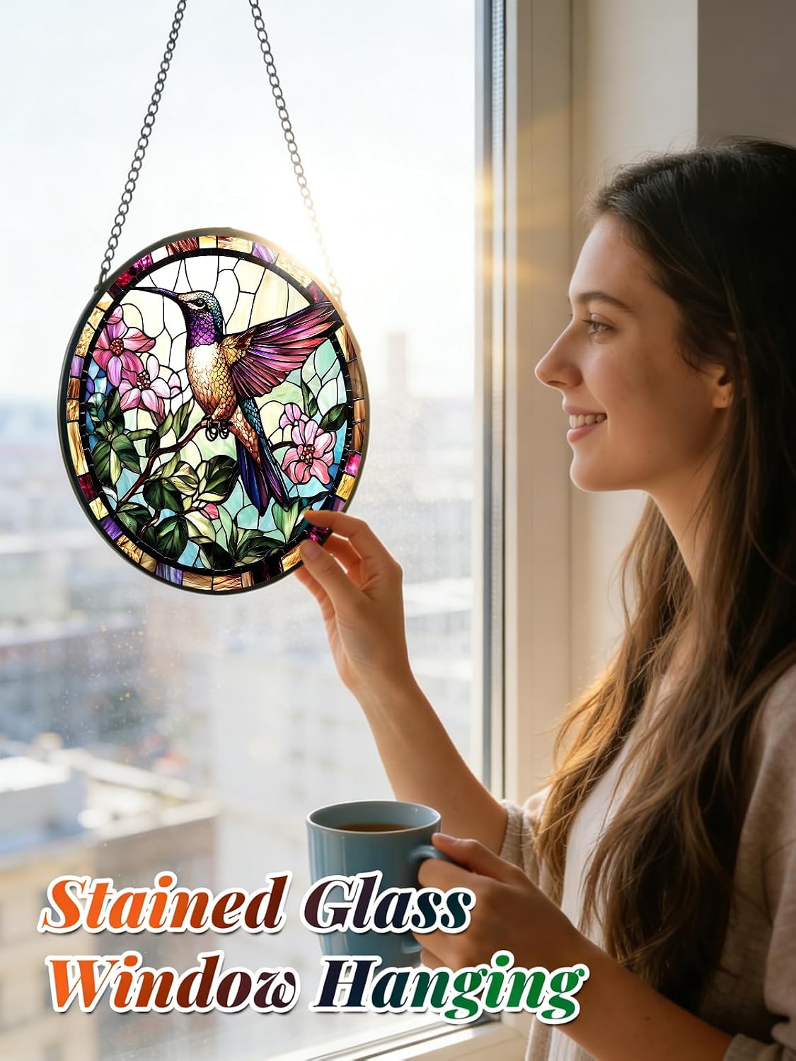 Detalle de Hummingbird Stained Glass Suncatcher 6.3-Inch