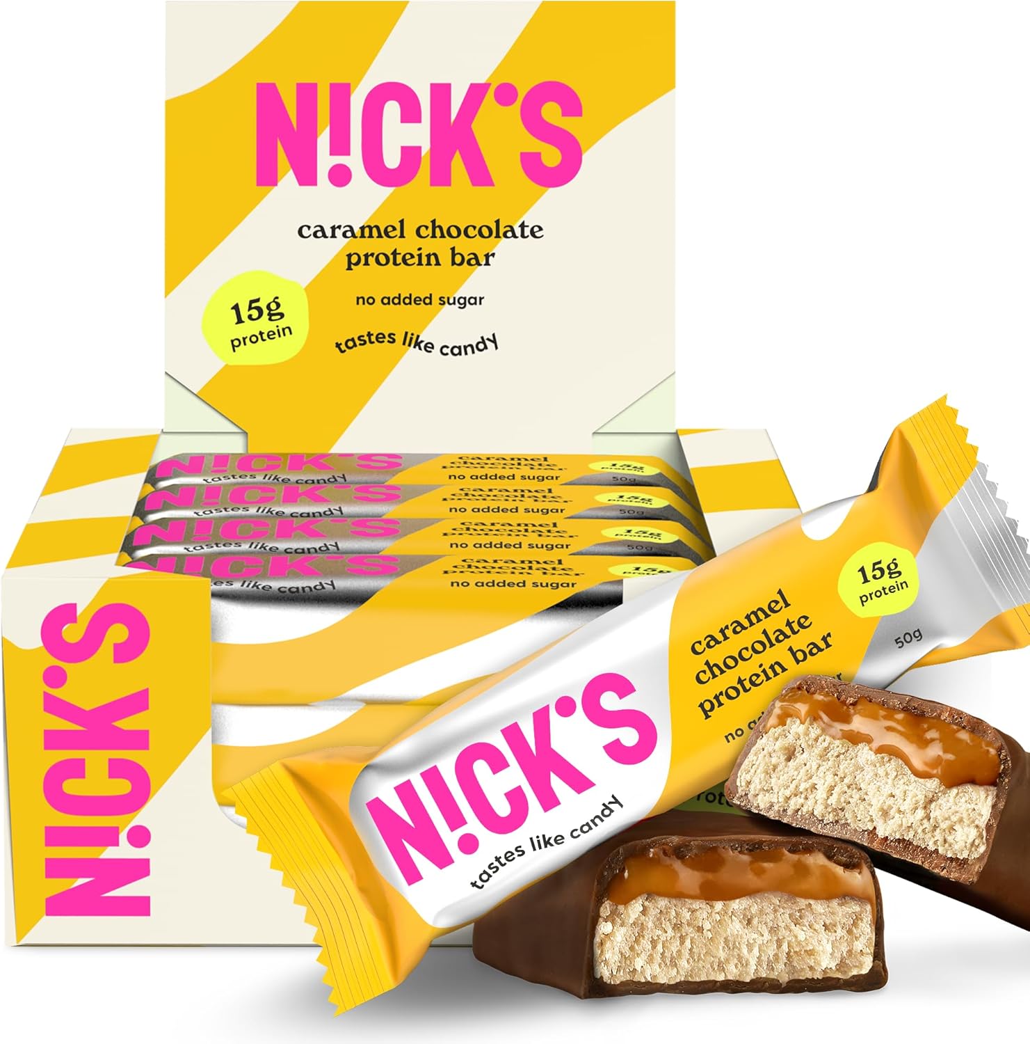 Detalle de NICKS Barre protéinée caramel chocolat 15 g protéines 🍫