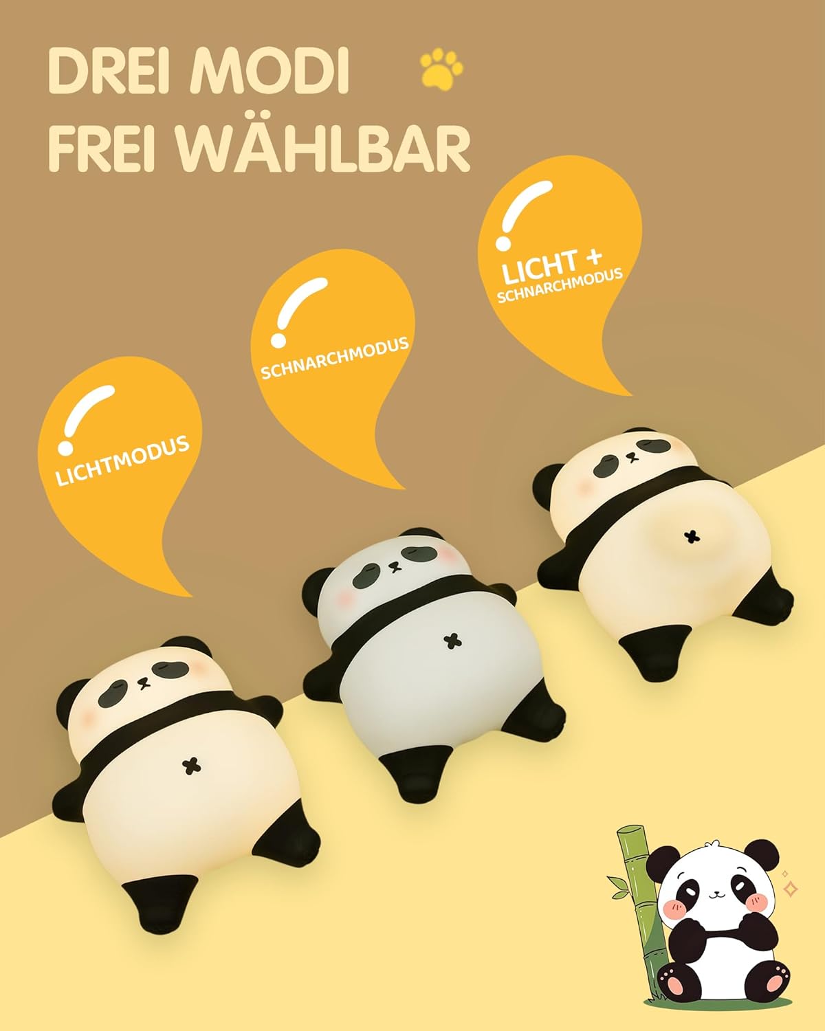Detalle de Panda Nachtlicht Baby mit Schnarchfunktion & Timer – Wiederaufladbar, BPA-frei und dimmbar