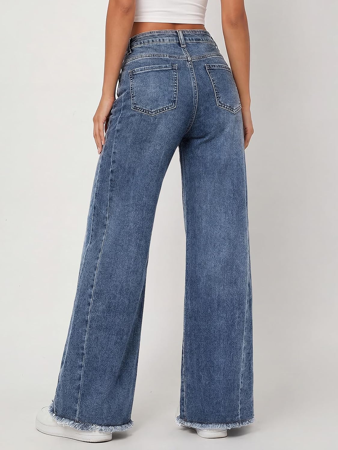 Detalle 2 de Trendy Queen Women’s Wide Leg Jeans with Relaxed Loose Straight Fit & Raw Hem