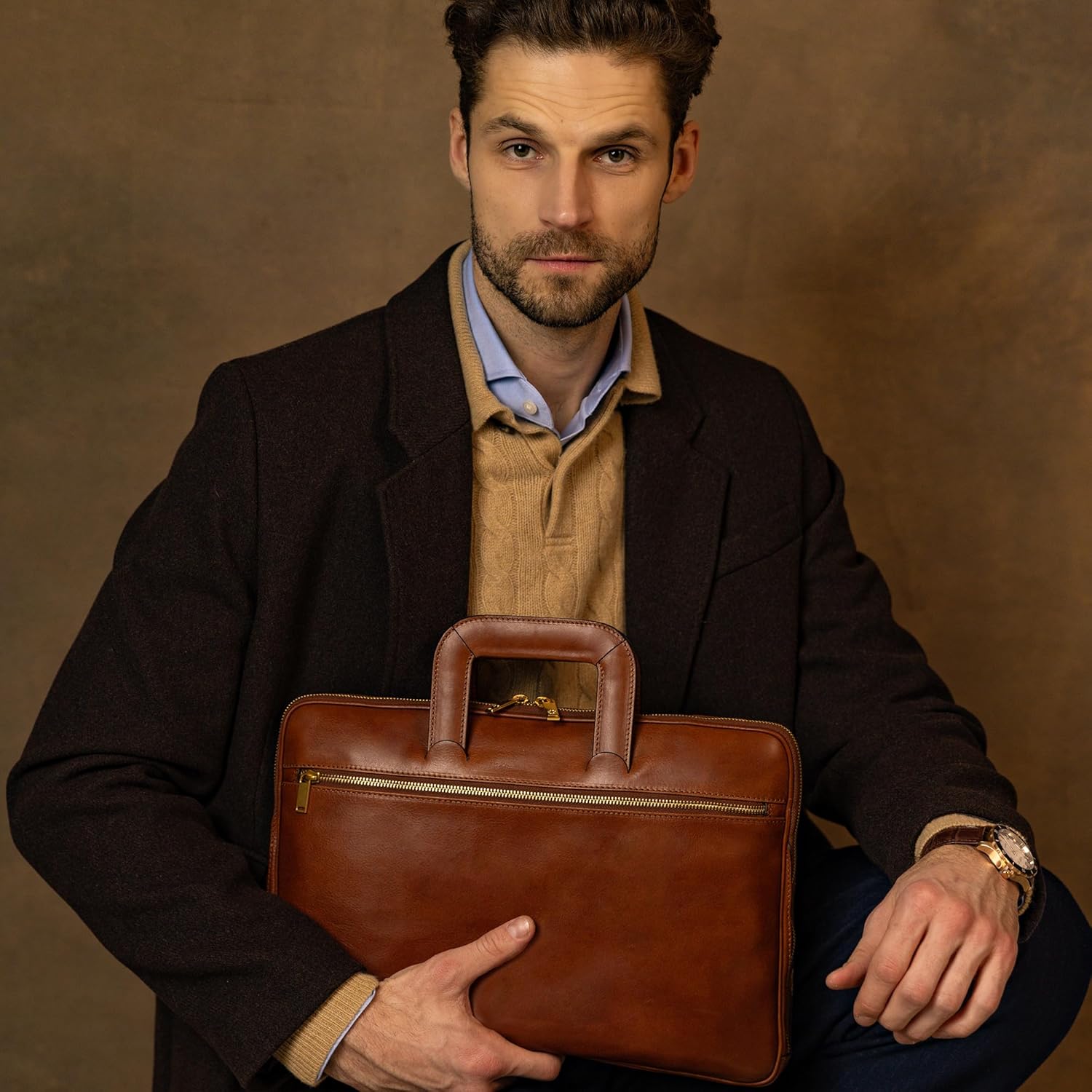 Thumbnail 1 de Time Resistance Slim Leather Briefcase — Italian Handmade Leather Computer Bag