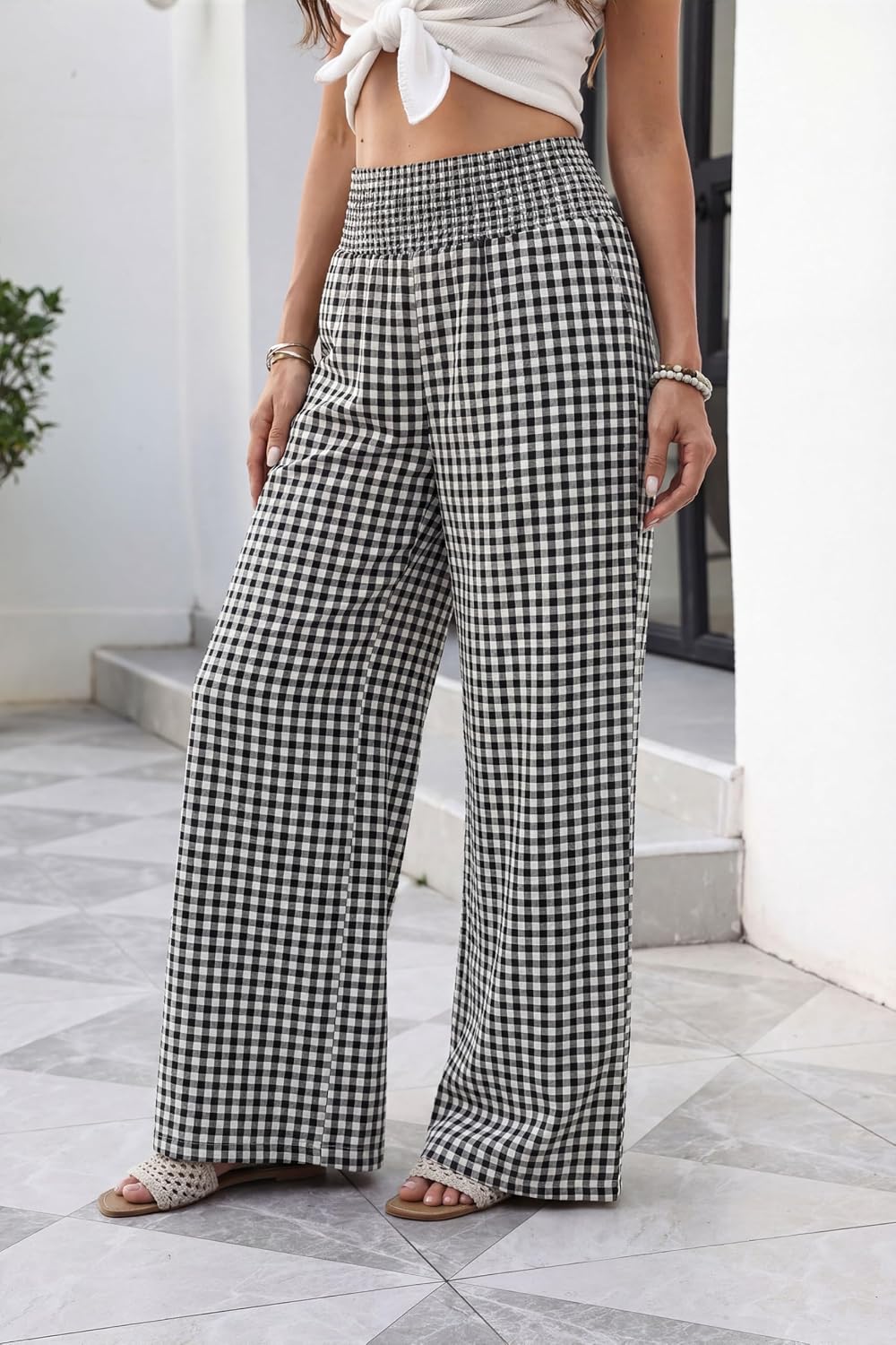 Detalle de SAMPEEL Wide-Leg Palazzo Pants for Women, High Waist with Pockets