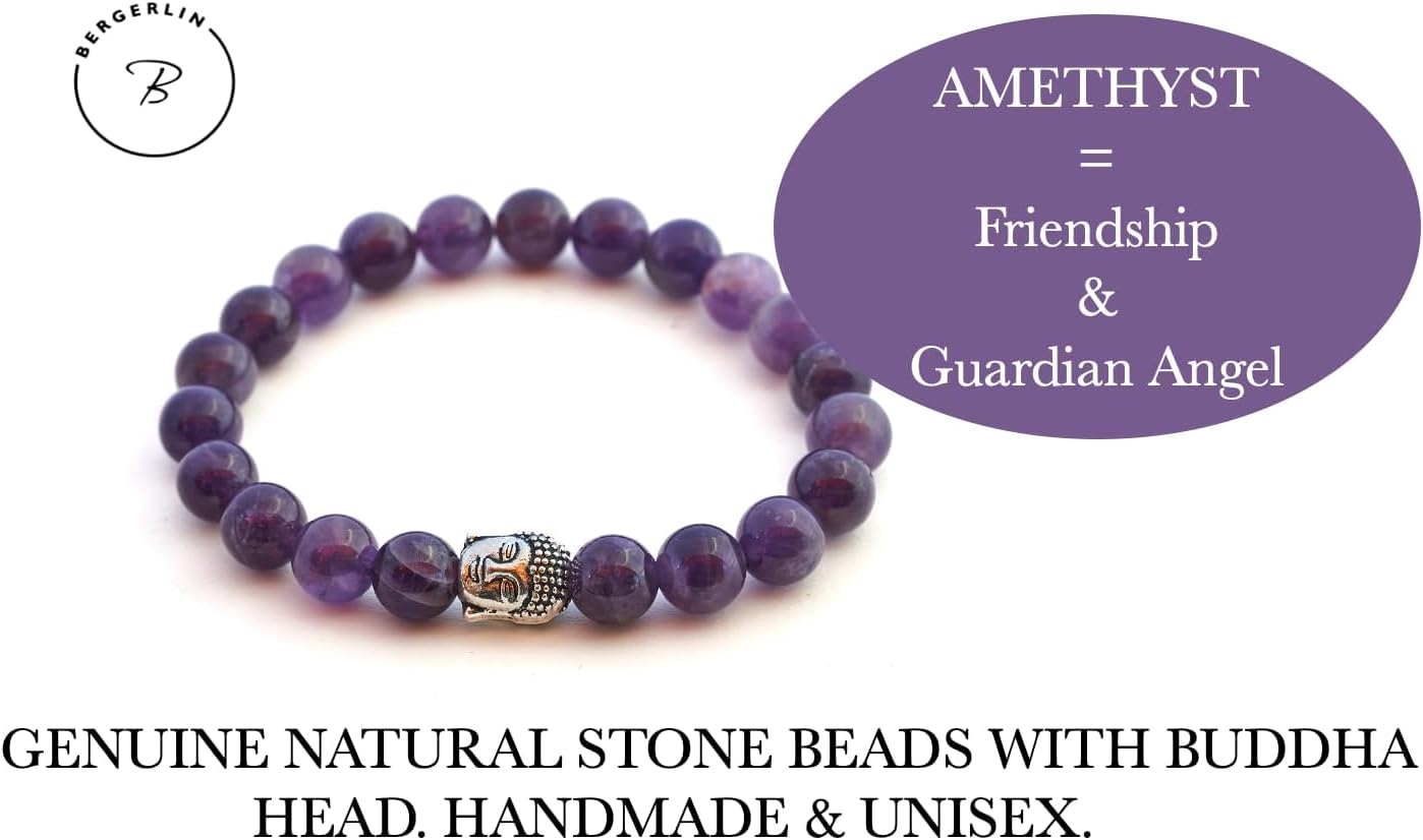 Detalle 2 de BERGERLIN Buddha Armband mit Amethyst-Perlen – geprüfter Naturstein in Deutschland, mit Echtheitszertifikat