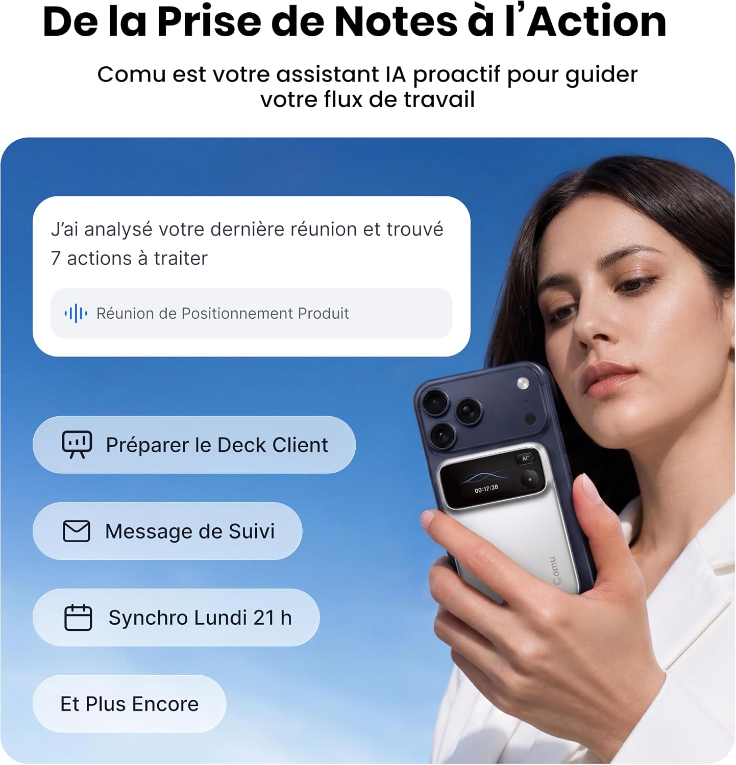 Detalle de Comu Action Pro TN20-CA-BL AI-spraakrecorder met 16 GB en 360°-opname