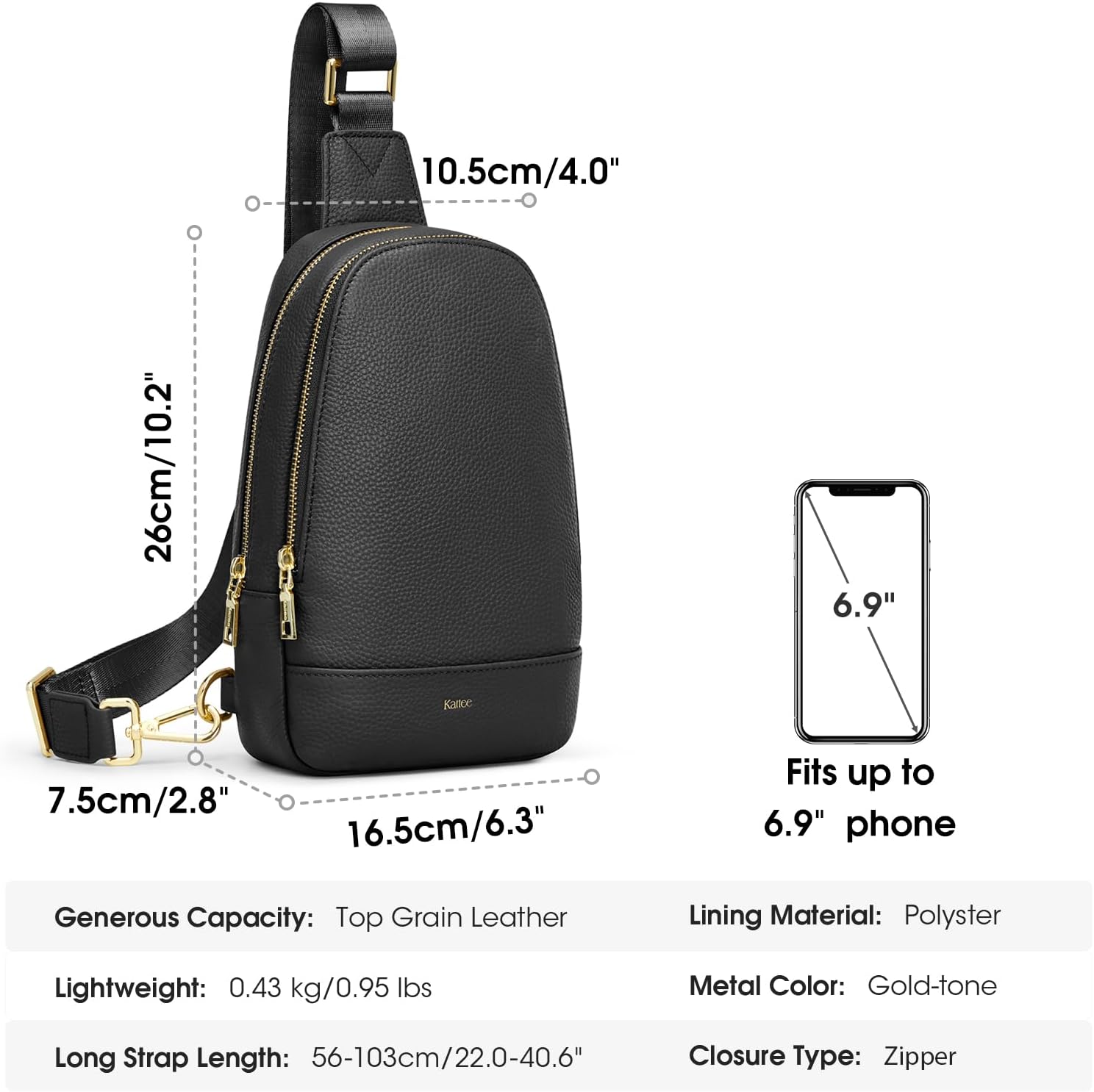 Thumbnail 2 de Kattee Sac à bandoulière pour femme en cuir grainé – petit sac banane avec blocage RFID
