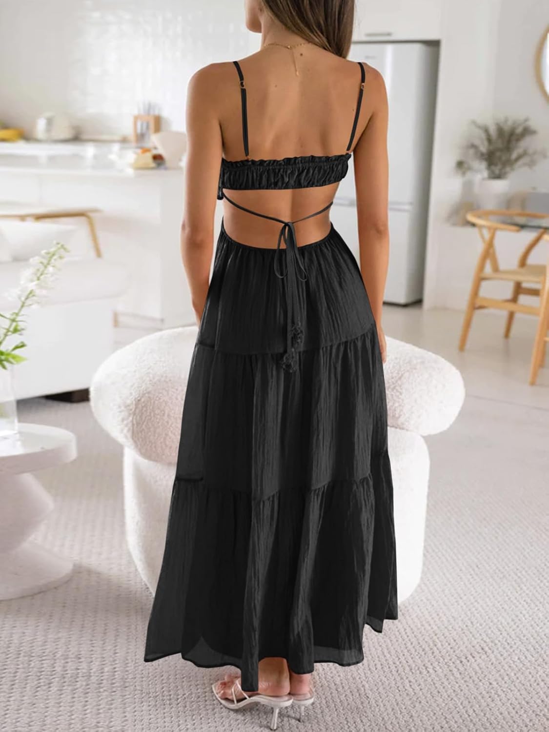 Thumbnail 2 de Fisoew Women's Spaghetti Strap Maxi Dress: Flowy, Backless Boho Summer Essential