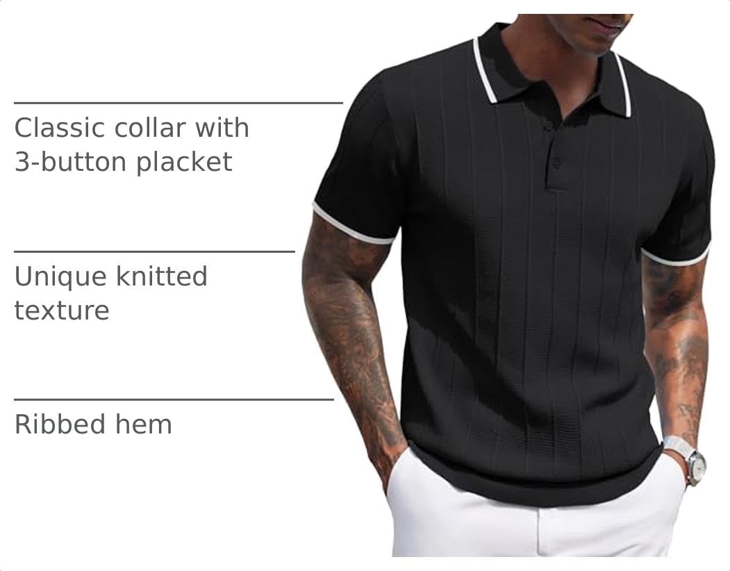 Detalle de COOFANDY Men's Knit Polo Shirt