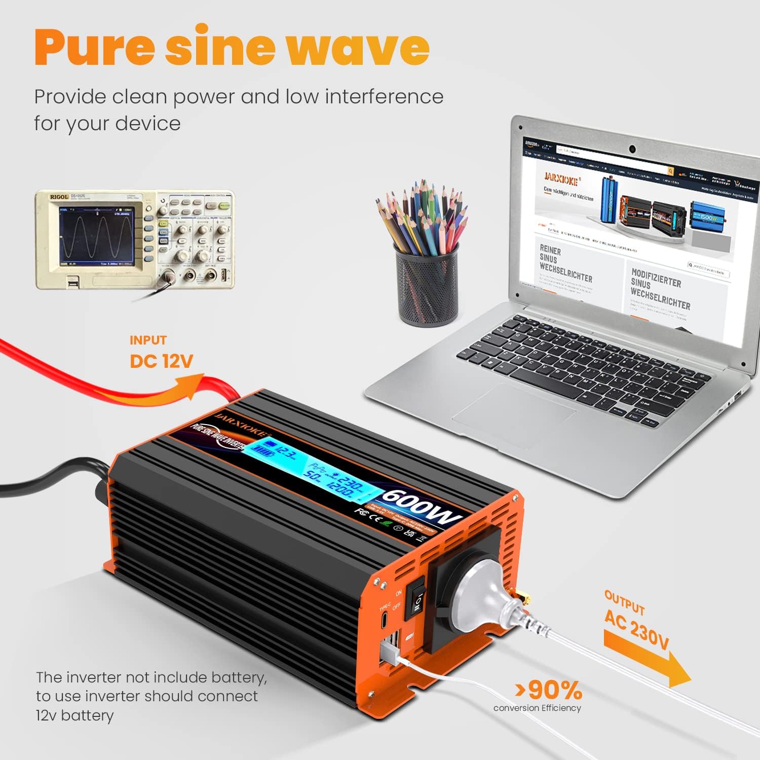 Thumbnail 4 de Inverter 600W 12V a onda pura con display LCD e porte USB 🔌