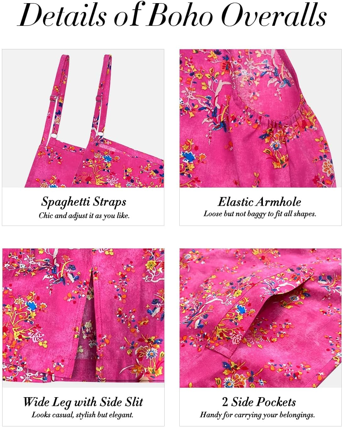 Detalle 2 de YESNO women’s cotton summer dungarees with adjustable spaghetti straps and pockets (wide-leg overalls)