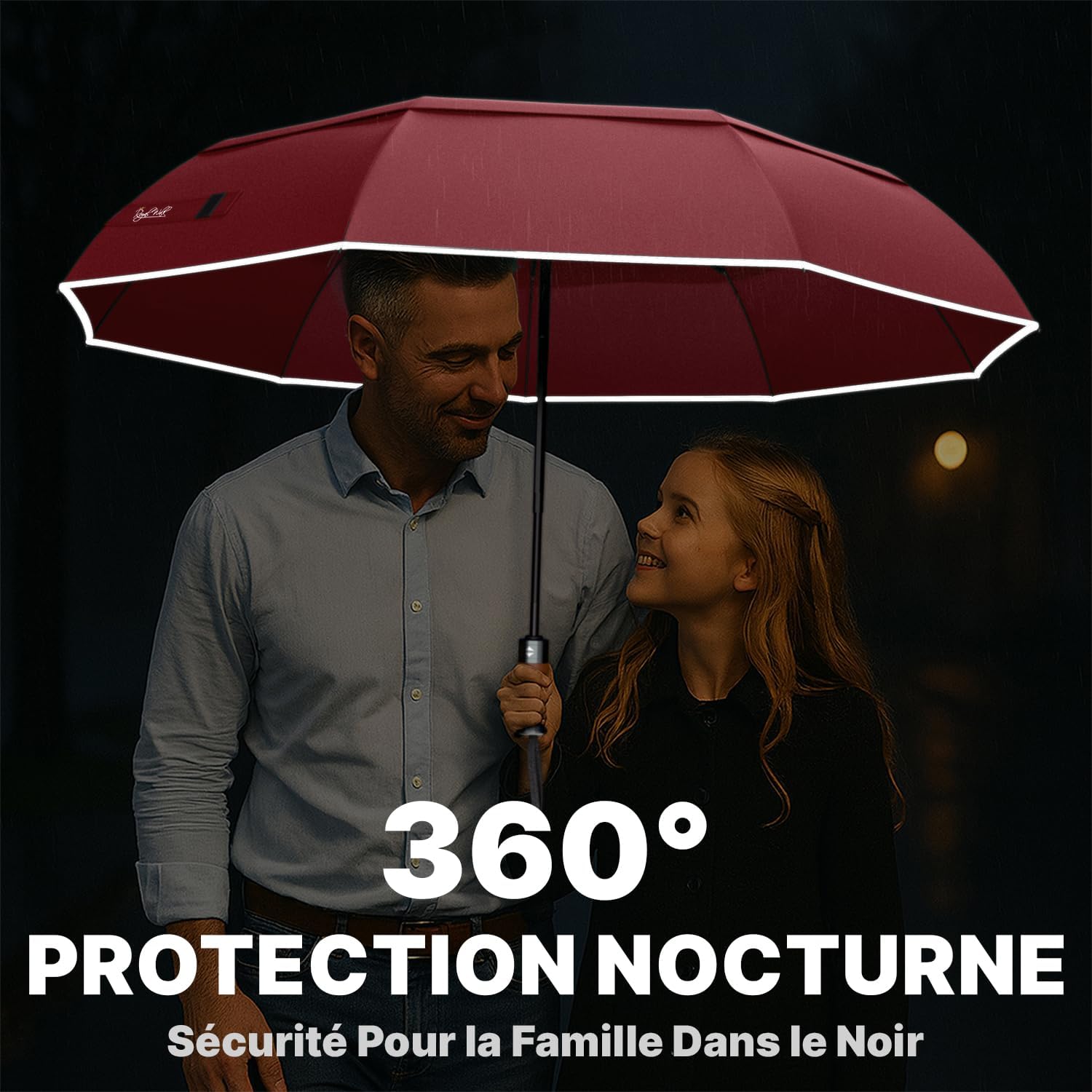 Thumbnail 4 de Royal Walk Parapluie de voyage pliable coupe-vent double auvent ventilé, manche bois véritable, rouge