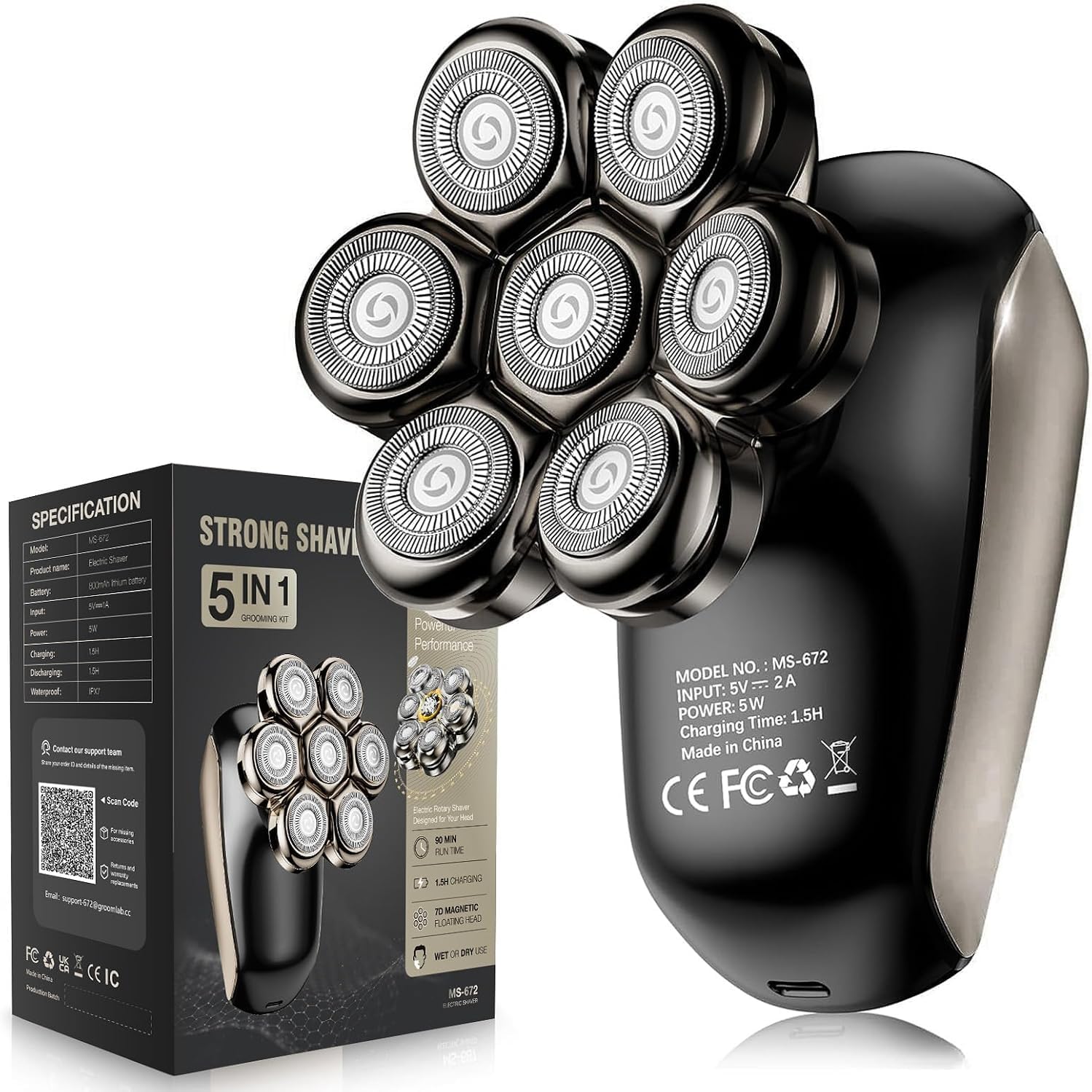 Detalle de 60% Off Head Shavers for Bald Men: 5-in-1 Electric Razor with 7D Floating Blades, IPX7 Waterproof