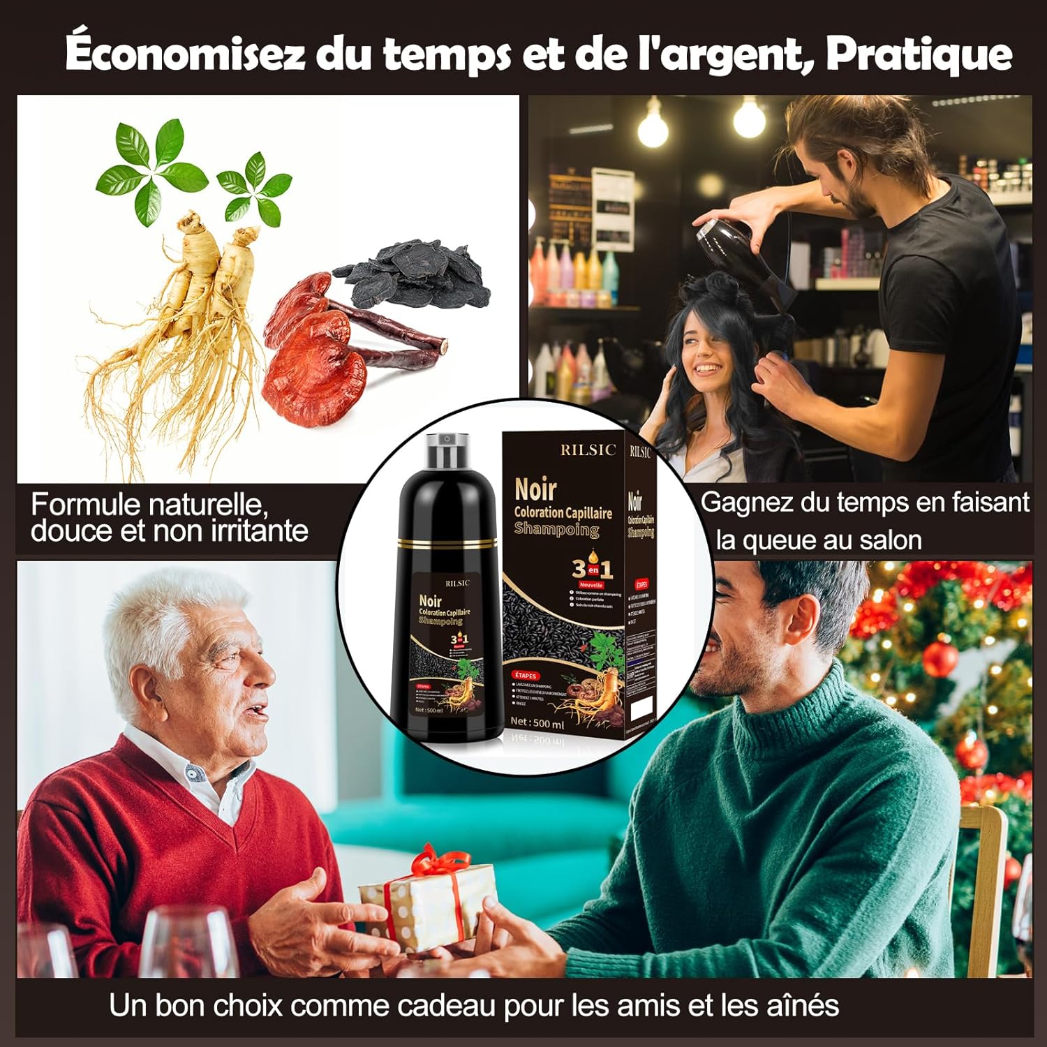 Thumbnail 5 de Shampoing Colorant Noir 3 en 1 (500 ml) pour cheveux blancs – teinture instantanée maison