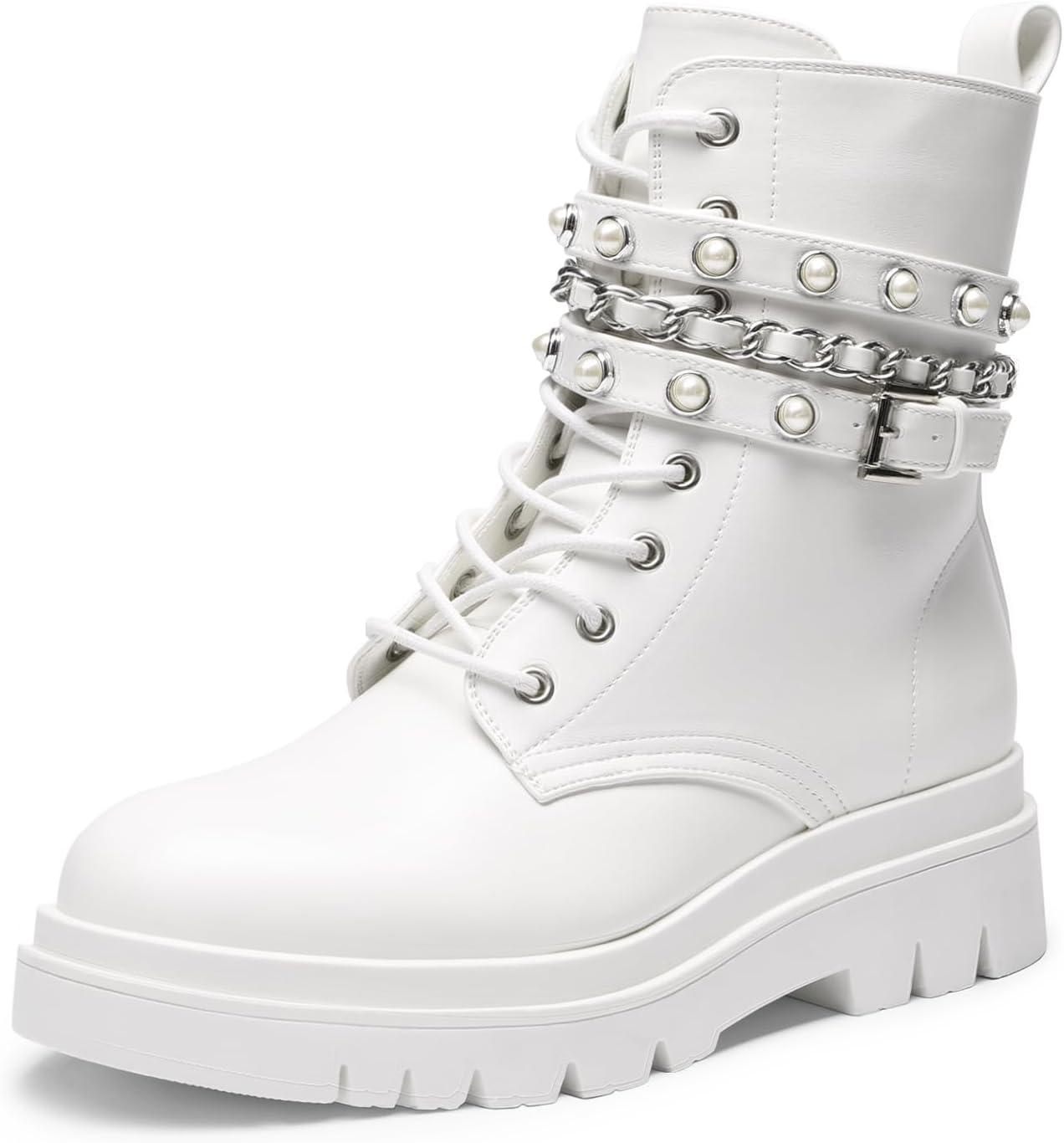 Detalle de DREAM PAIRS Sdab2208w Women's Combat Boots with Chain Accents and Lug Sole