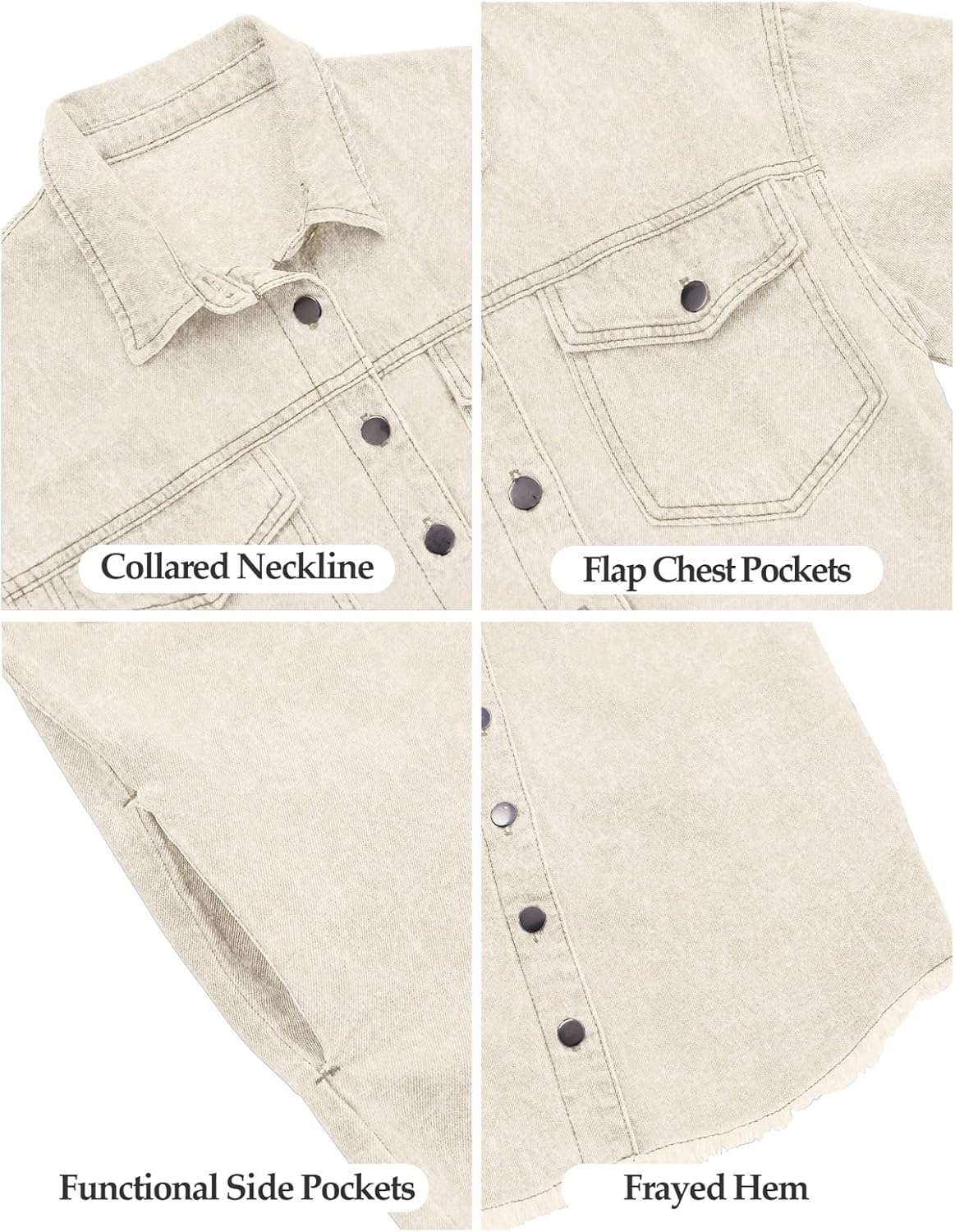 Thumbnail 6 de Vetinee Women’s Oversized Button Up Frayed Hem Shacket Denim Jacket