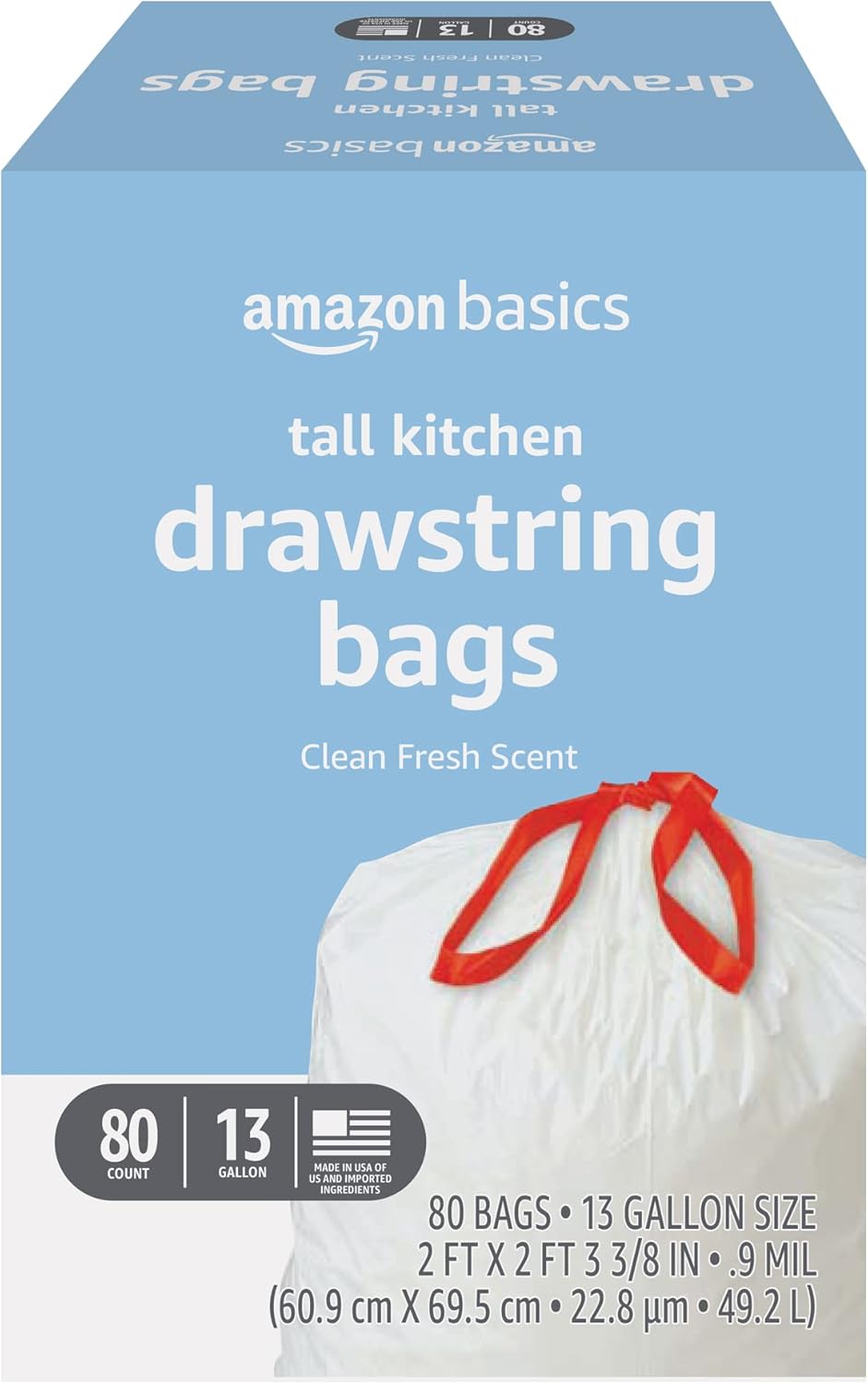 Thumbnail 5 de Amazon Basics 13-Gallon Drawstring Trash Bags, 0.9 Mil, Unscented, 200-Count
