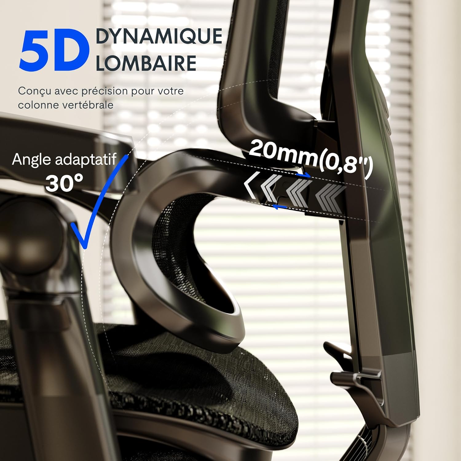 Detalle de FLEXISPOT ErgoX Pro – Chaise de bureau ergonomique avec Repose-Pieds, accoudoirs 7D et soutien lombaire 12 niveaux