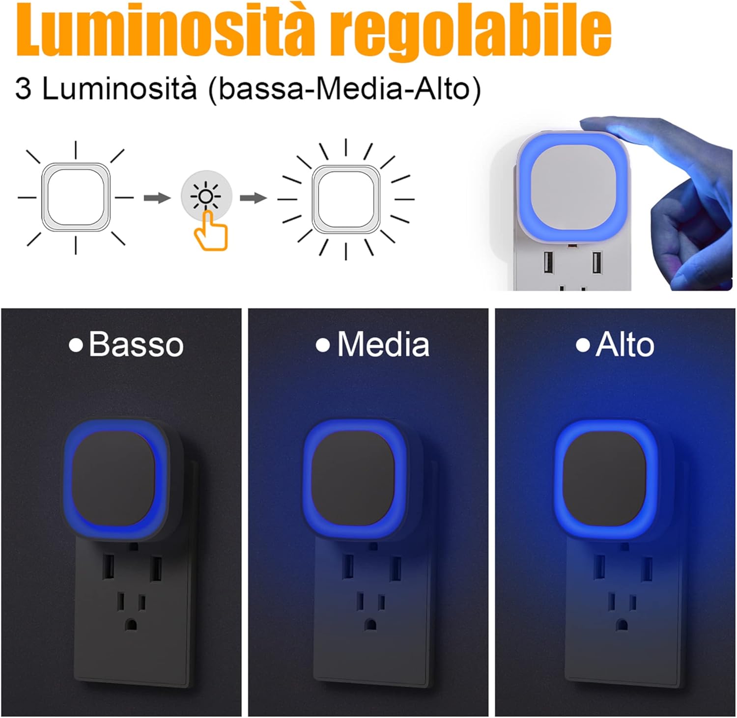 Thumbnail 1 de Luce Notturna YUNLEX con Sensore Crepuscolare: 3 livelli di luminosità per camera dei bambini e molto altro