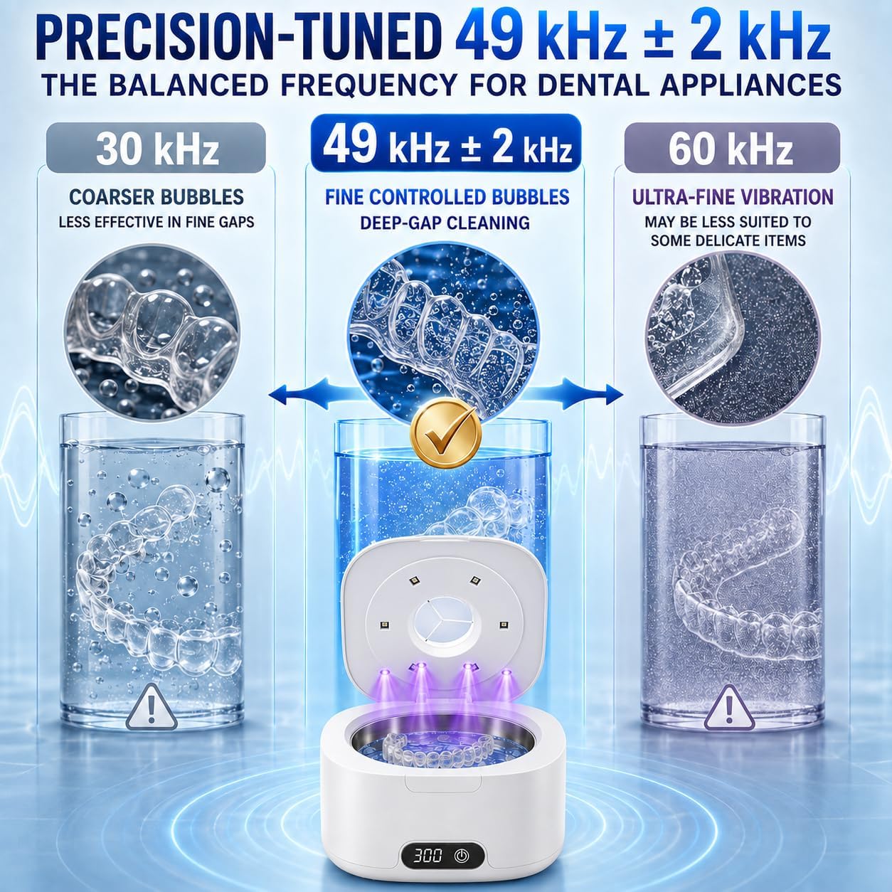Detalle de ZORVENIX ultraljudsrengörare 49 kHz, 340 ml med UV-ljus och fyra lägen