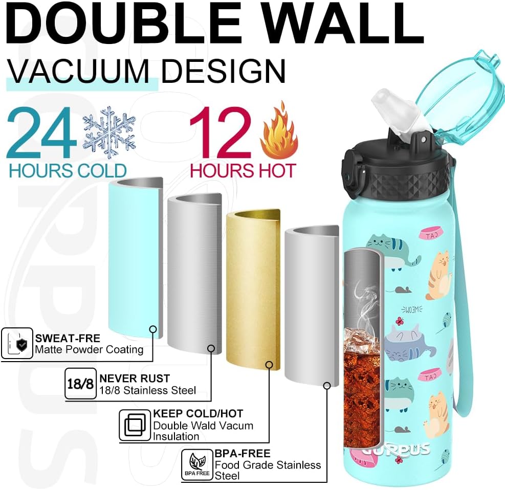 Thumbnail 4 de GOPPUS 600ml stainless water bottle with straw vacuum insulation and leakproof flip-top lid