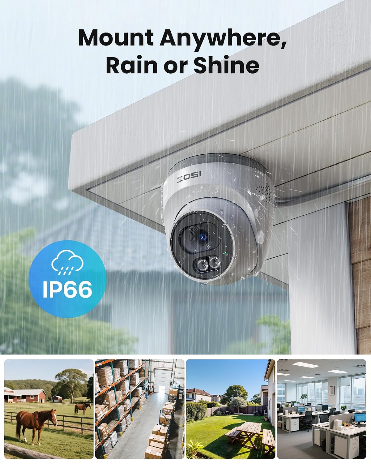 Detalle de ZOSI Set di telecamere di sorveglianza PoE 2,5K con NVR da 8 canali e 4 telecamere dome IP66