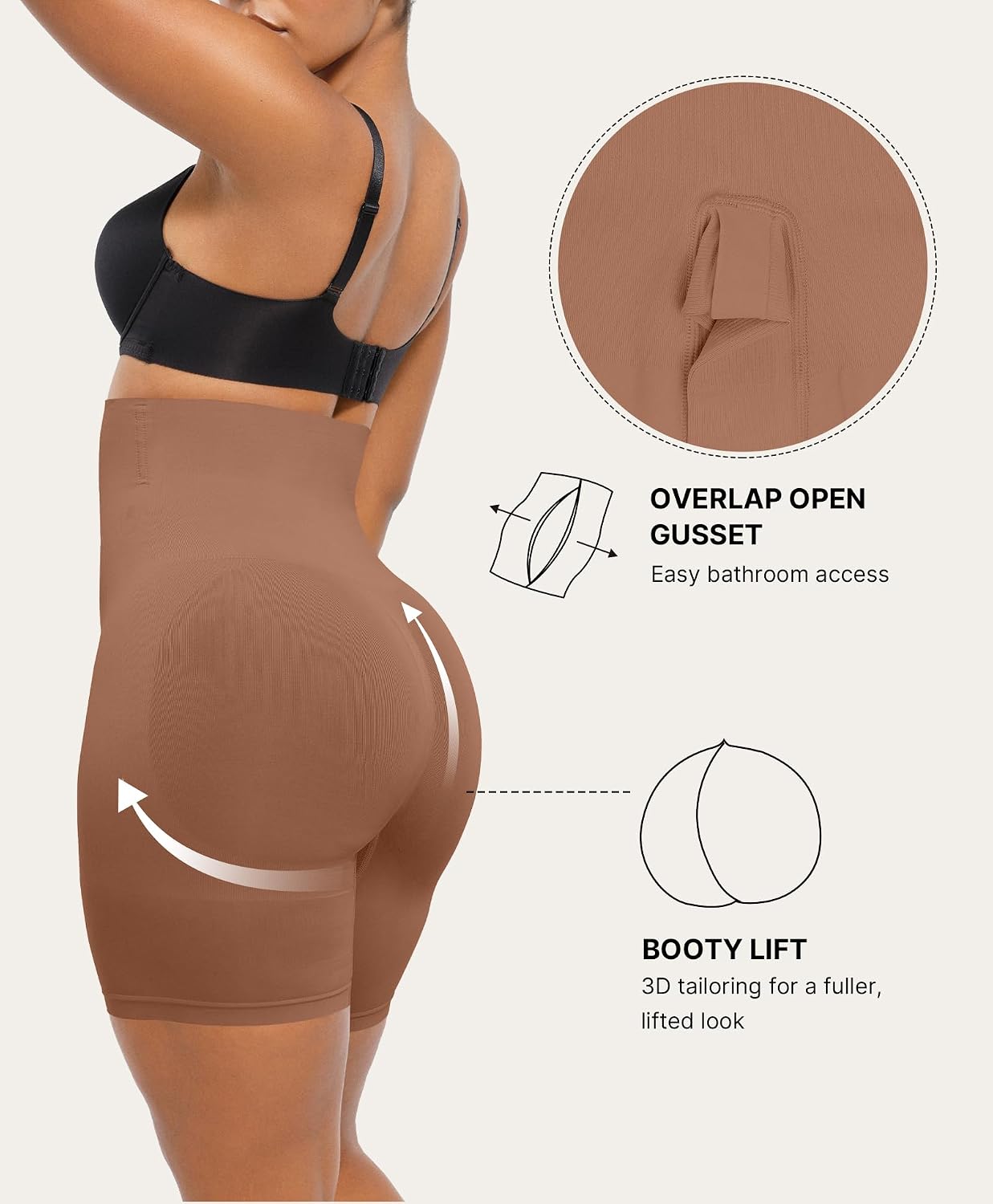 Detalle de SHAPELLX Shapewear Tummy Control Shorts for Women – Seamless High Waisted Body Shaper with 3D Butt Lift