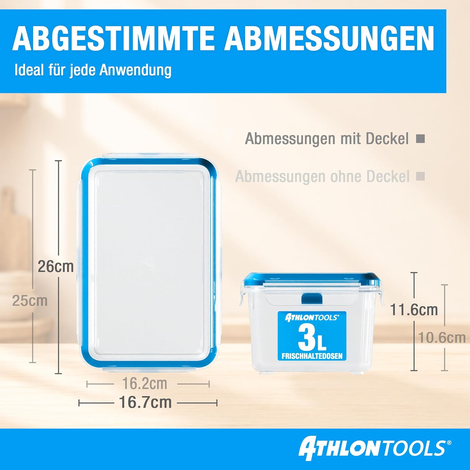 Thumbnail 1 de ATHLON TOOLS 4x 3L Frischhaltedosen-Set (Gastro-Qualität), 100% luftdicht & auslaufsicher, BPA-frei