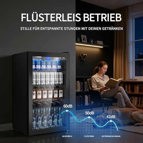 Detalle 2 de Airfish Getränkekühlschrank mit Glasfront 86L – 130 Dosen, verstellbare Regale, flexibel einsetzbar