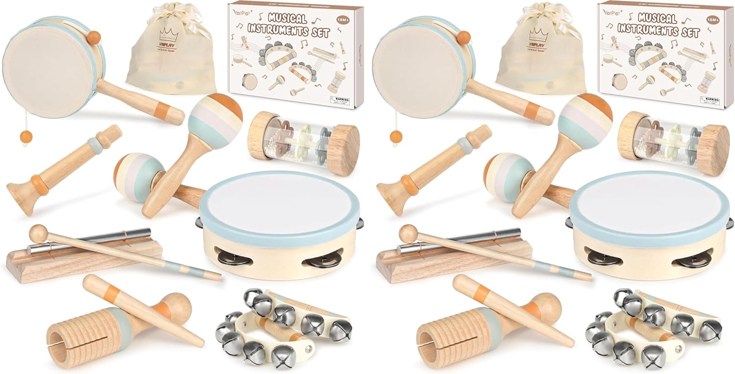 Thumbnail 6 de Kids Wooden Musical Instrument Set (Maracas, Drum, Tambourine & More) for Toddlers