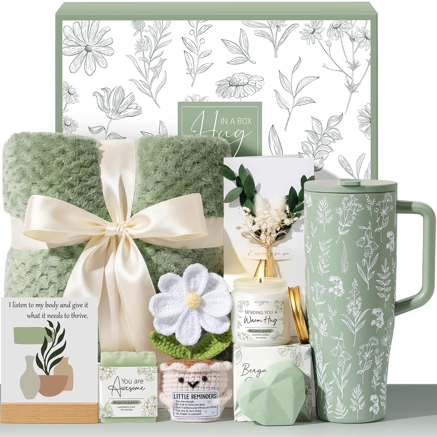 Detalle de Qinline "Hug in a Box" Luxury Get Well Soon & Spa Care Package Gift Basket (9-Piece) for Women