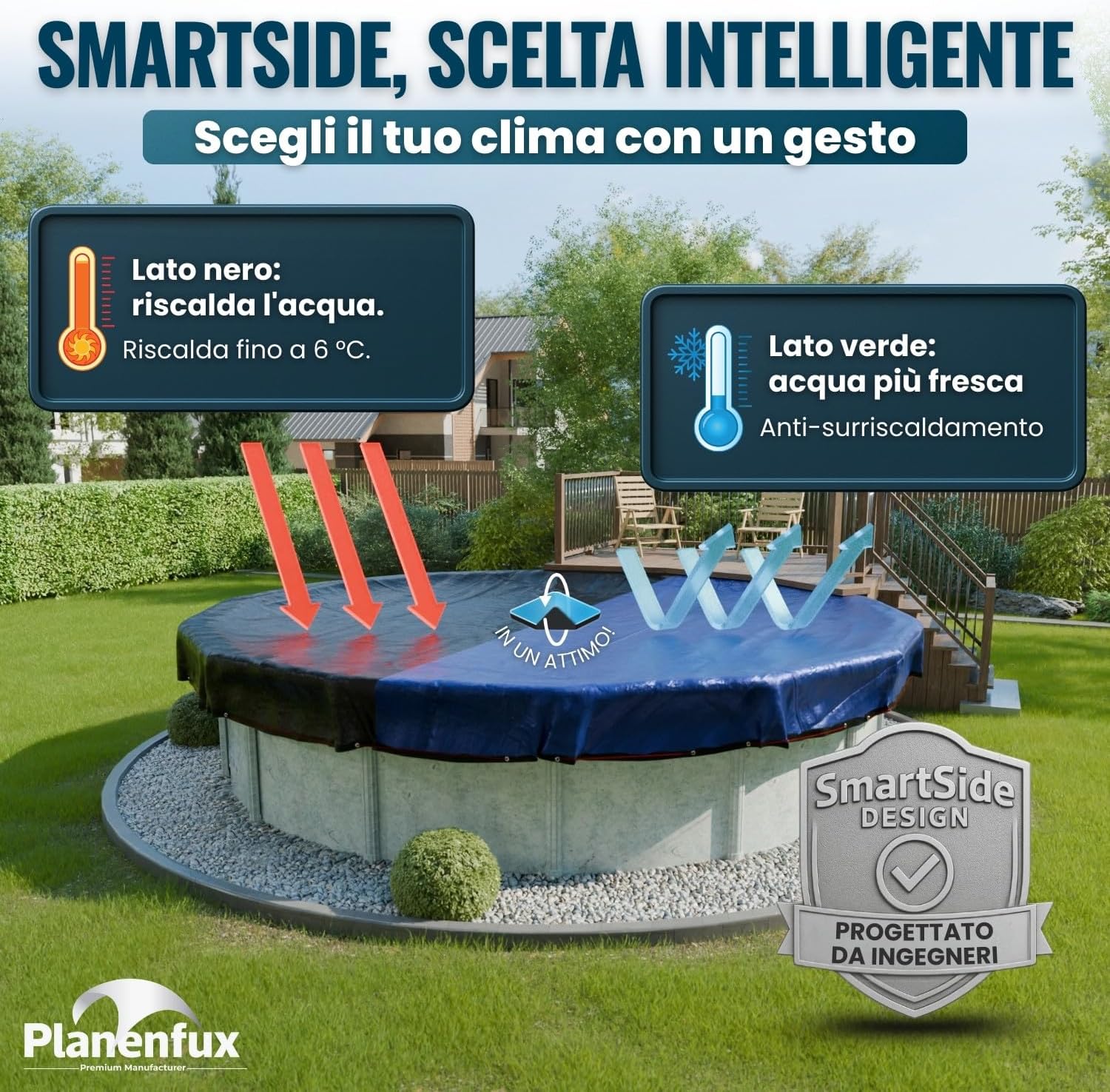 Detalle 2 de Planenfux Copertura invernale 2-in-1 per piscina rotonda Ø 460 cm (PE 200 g/m², UV)