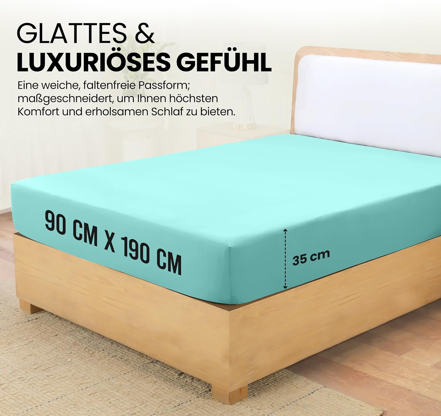 Detalle 2 de Utopia Bedding Spannbettlaken 90x190 cm, Spa Blau – gebürstete Polyester-Mikrofaser mit 35 cm Tiefe