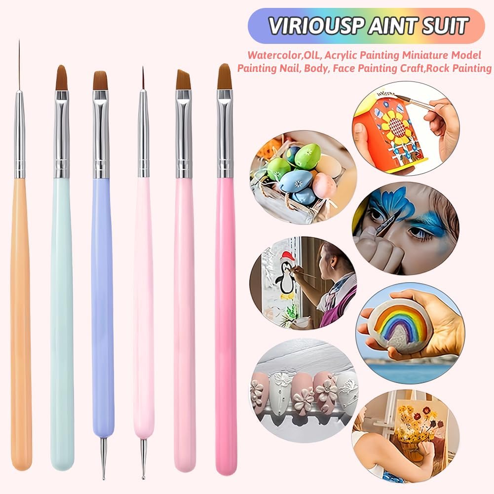 Thumbnail 5 de flintronic Kit de pinceaux nail art à double pointe (lot de 6) : stylo à pointiller et pinceaux liner ultra fins 2 en 1
