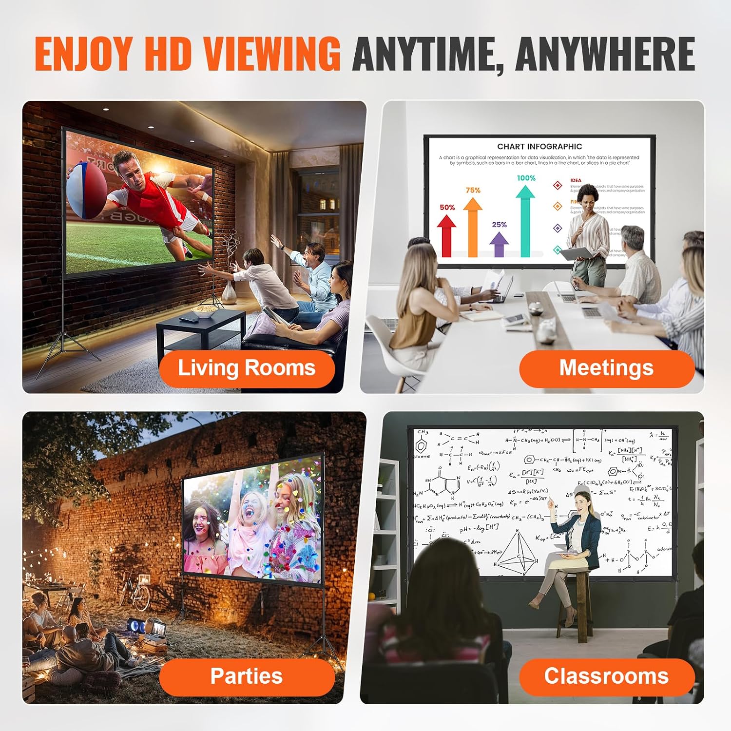 Detalle 2 de VEVOR Projector Screen with Stand (120 inch, 16:9) for Outdoor Movie Nights