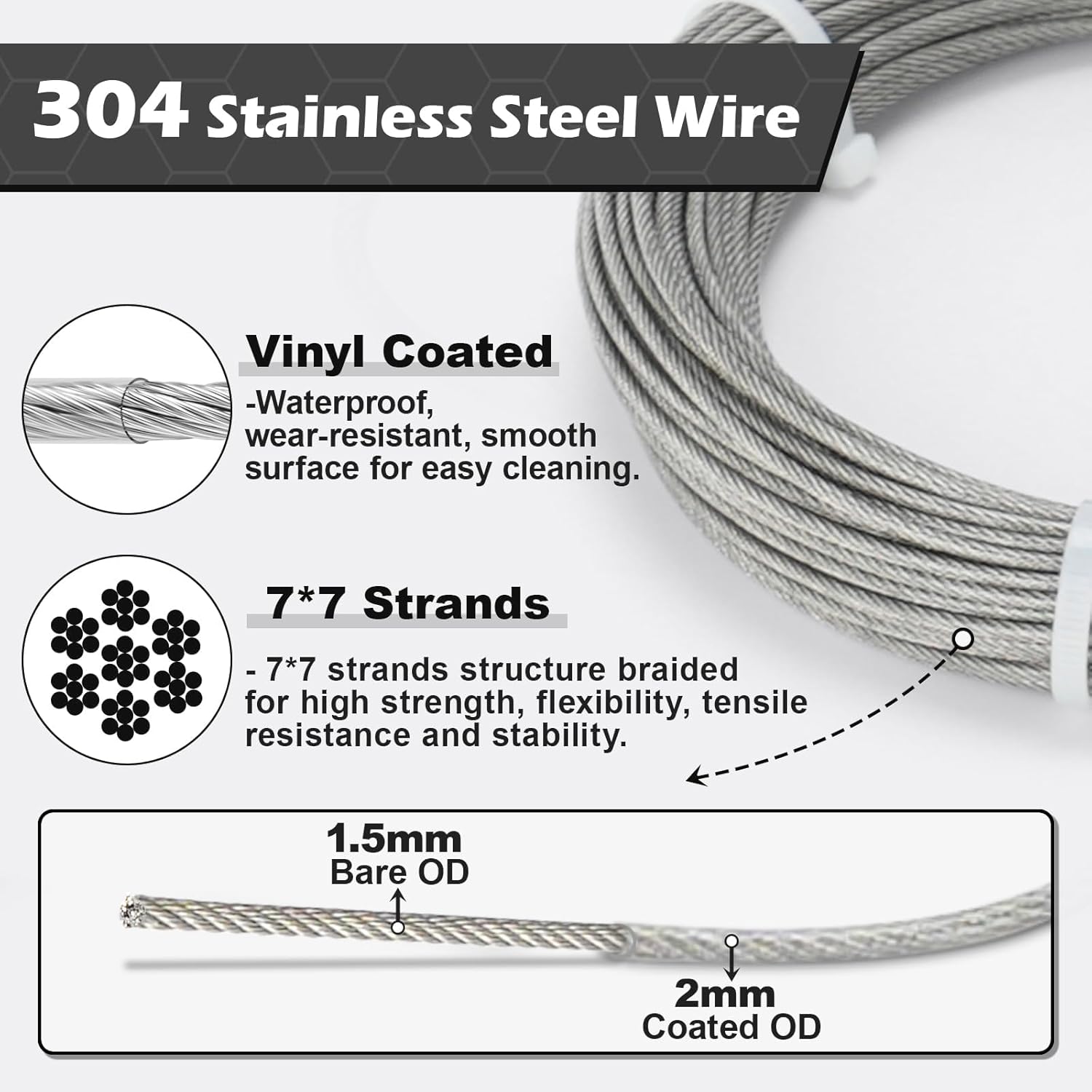 Thumbnail 3 de TooTaci 30M Garden Wire Trellis Kit (2mm PVC-Coated Steel Cable) with M4 Turnbuckles & M3 Vine Eyes