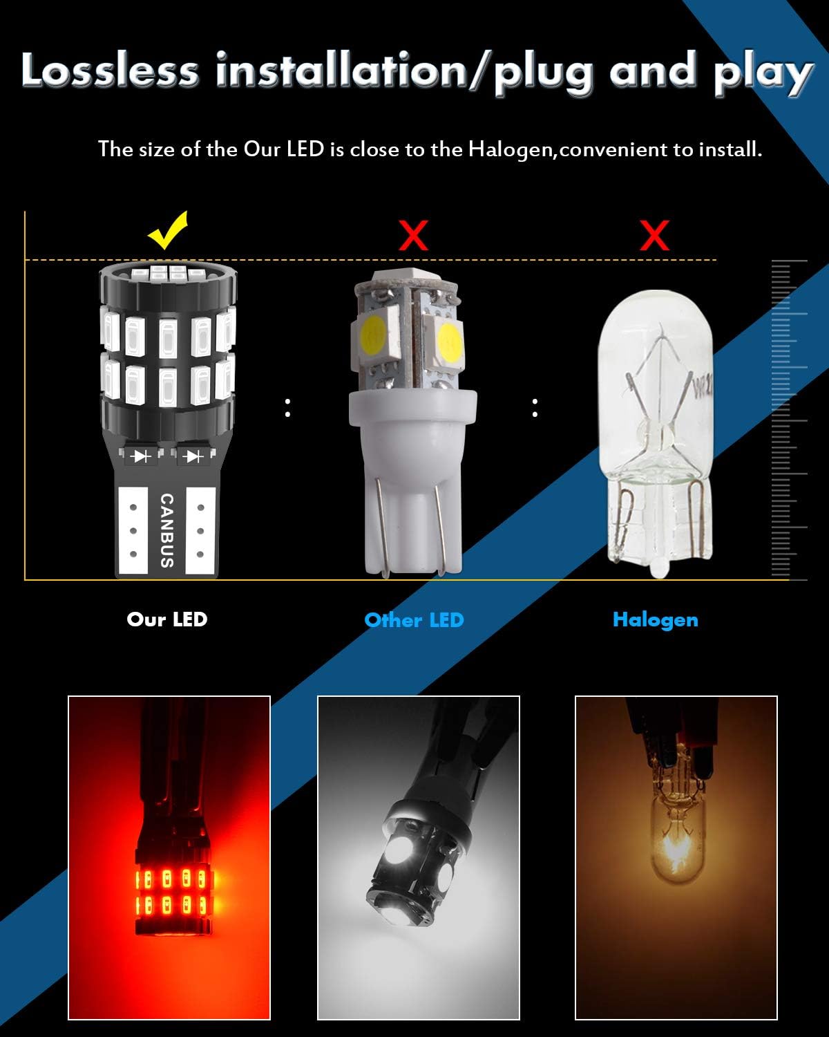 Detalle de KATUR T10 W5W LED 194/168 2825 CANBUS rosso brillante (pack da 2) per luci interne e targa
