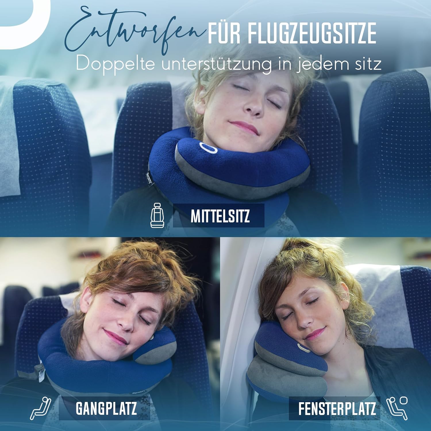 Thumbnail 3 de BCOZZY Nackenkissen für Flugzeug – Patentierte Doppelunterstützung, Groß/XL, waschbar, violett