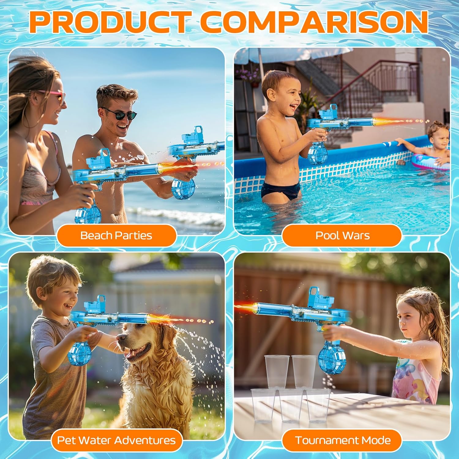 Detalle de Electric Water Gun for Adults & Kids (2 Pack) with LED Glow — Transparent Black & Blue
