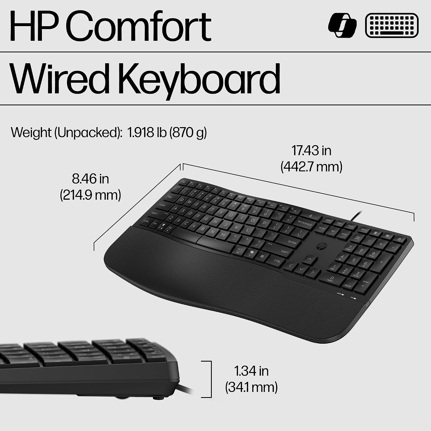Detalle de HP 480 Comfort Wired Keyboard with Adjustable Typing Angles and 23 Programmable Keys