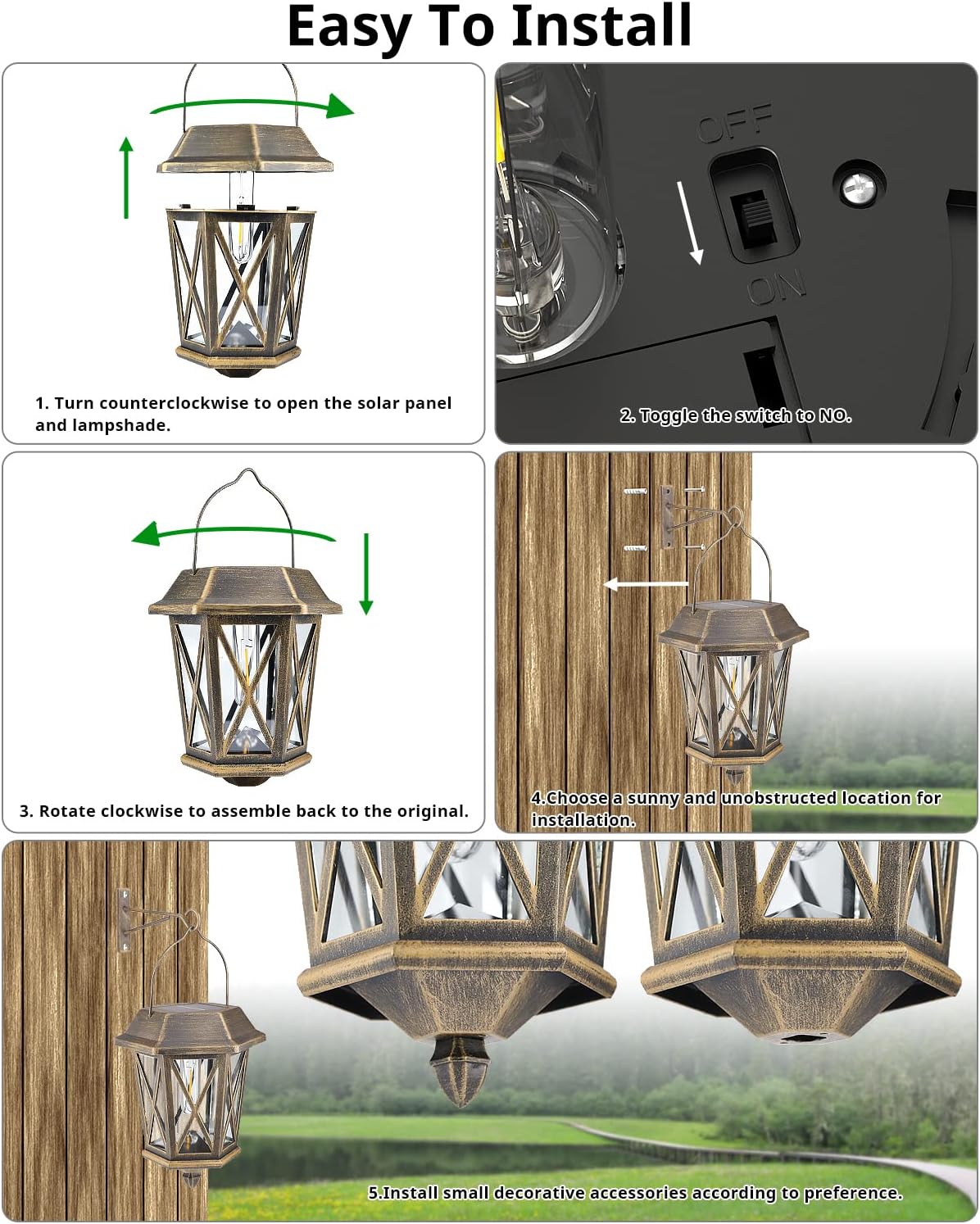 Thumbnail 3 de TEKLAPS 24B Solar Lanterns, Bronze Metal and Clear Glass, 2-Pack