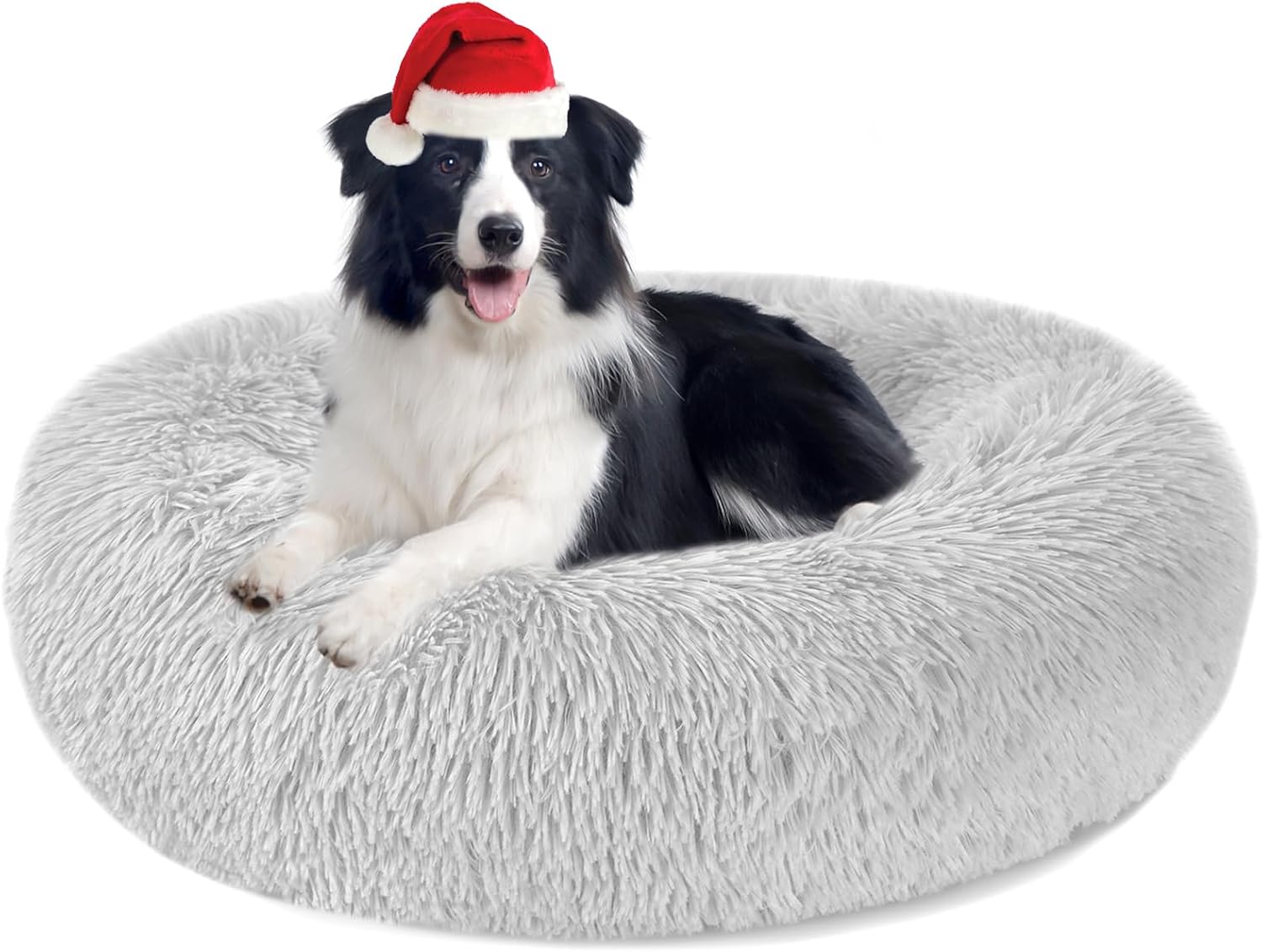 Detalle de Nepfaivy Donut-Hundebett & Katzenbett aus Plüsch (flauschig, waschbar) in Hellgrau – XL ca. 70 cm