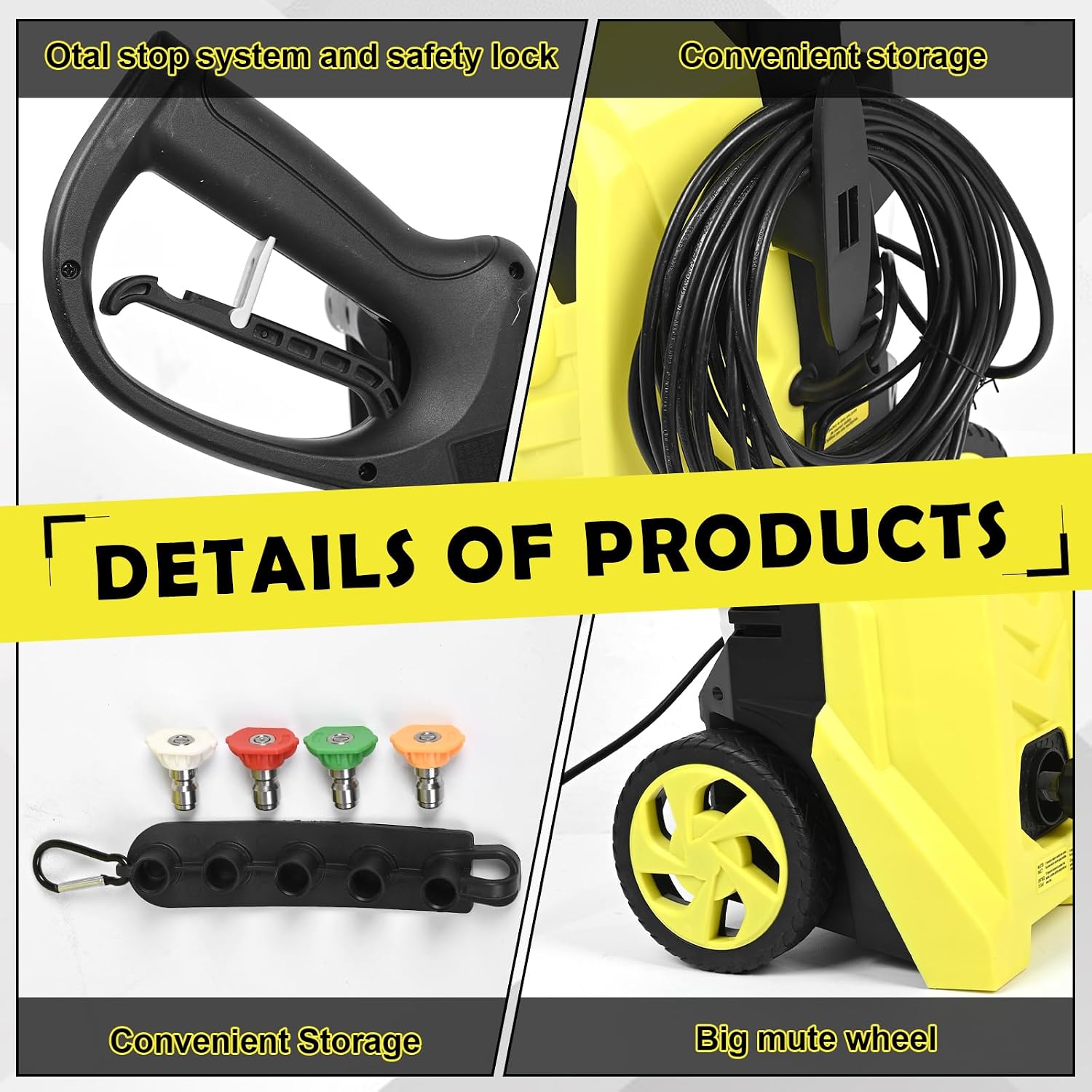 Thumbnail 4 de WXNANY CA-WXNY021-Yellow Electric Pressure Washer, 1.76 GPM, 4 Nozzles