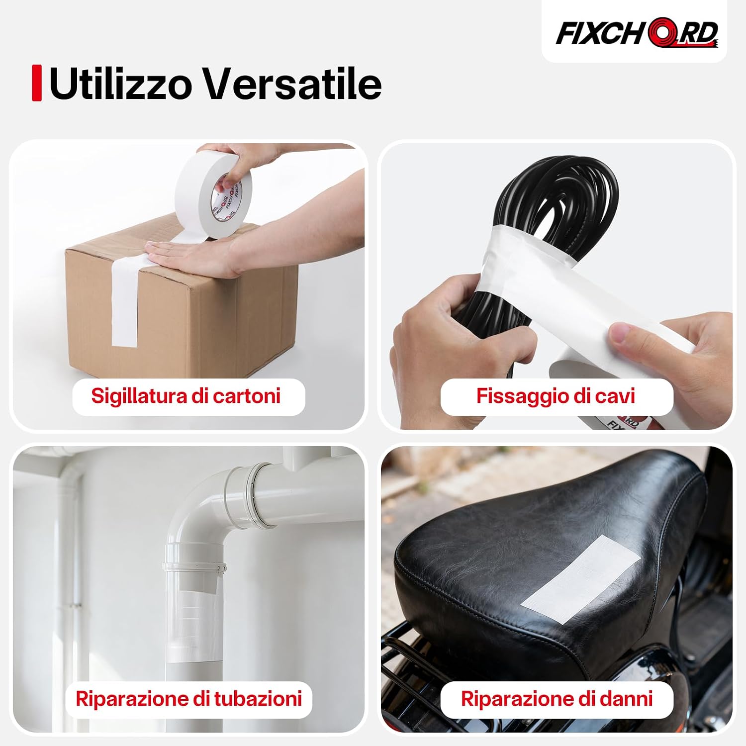 Thumbnail 6 de FIXCHORD Nastro adesivo in tessuto impermeabile 25 mm × 50 m, bianco