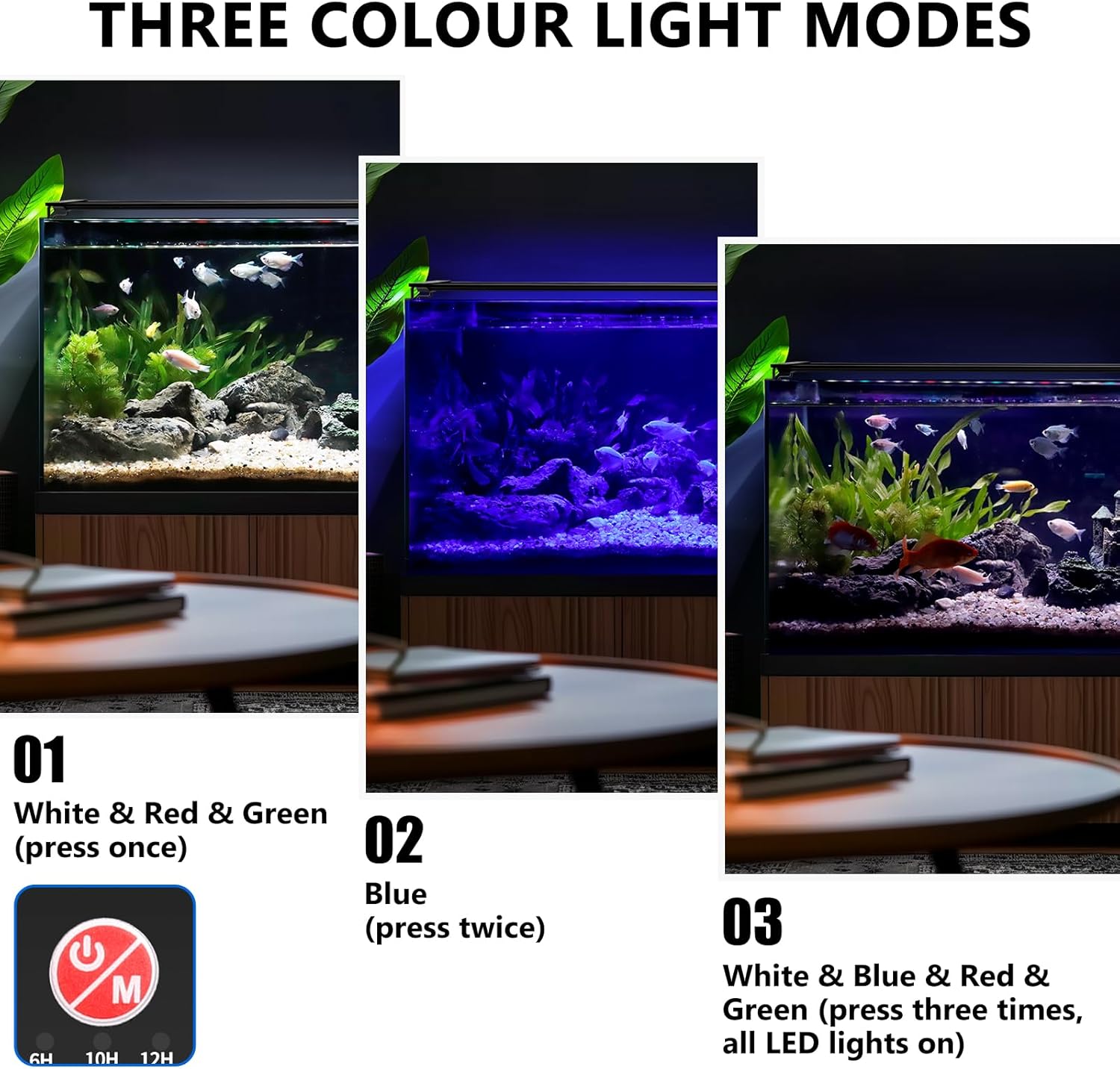 Detalle de fishkeeper Éclairage LED plein spectre pour aquarium 55 W, 10 niveaux et mode 24/7 (support rétractable 105–130 cm)