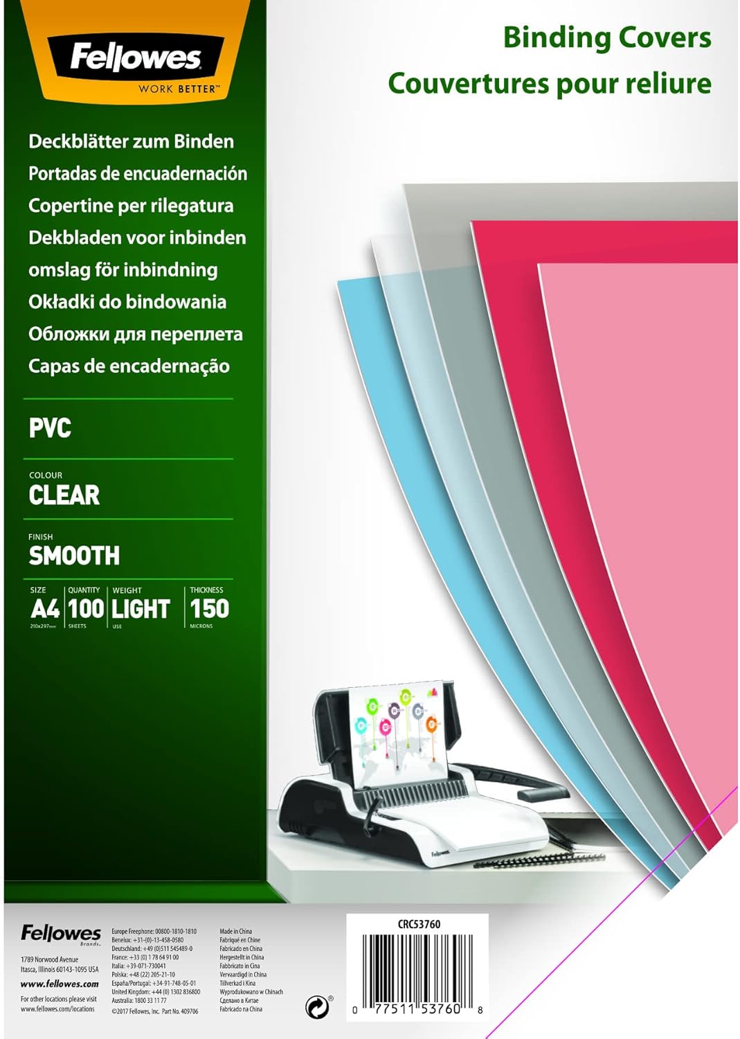 Thumbnail 4 de Fellowes 5376102 Copertine PVC Trasparente A4, 200 micron, confezione da 100 pezzi