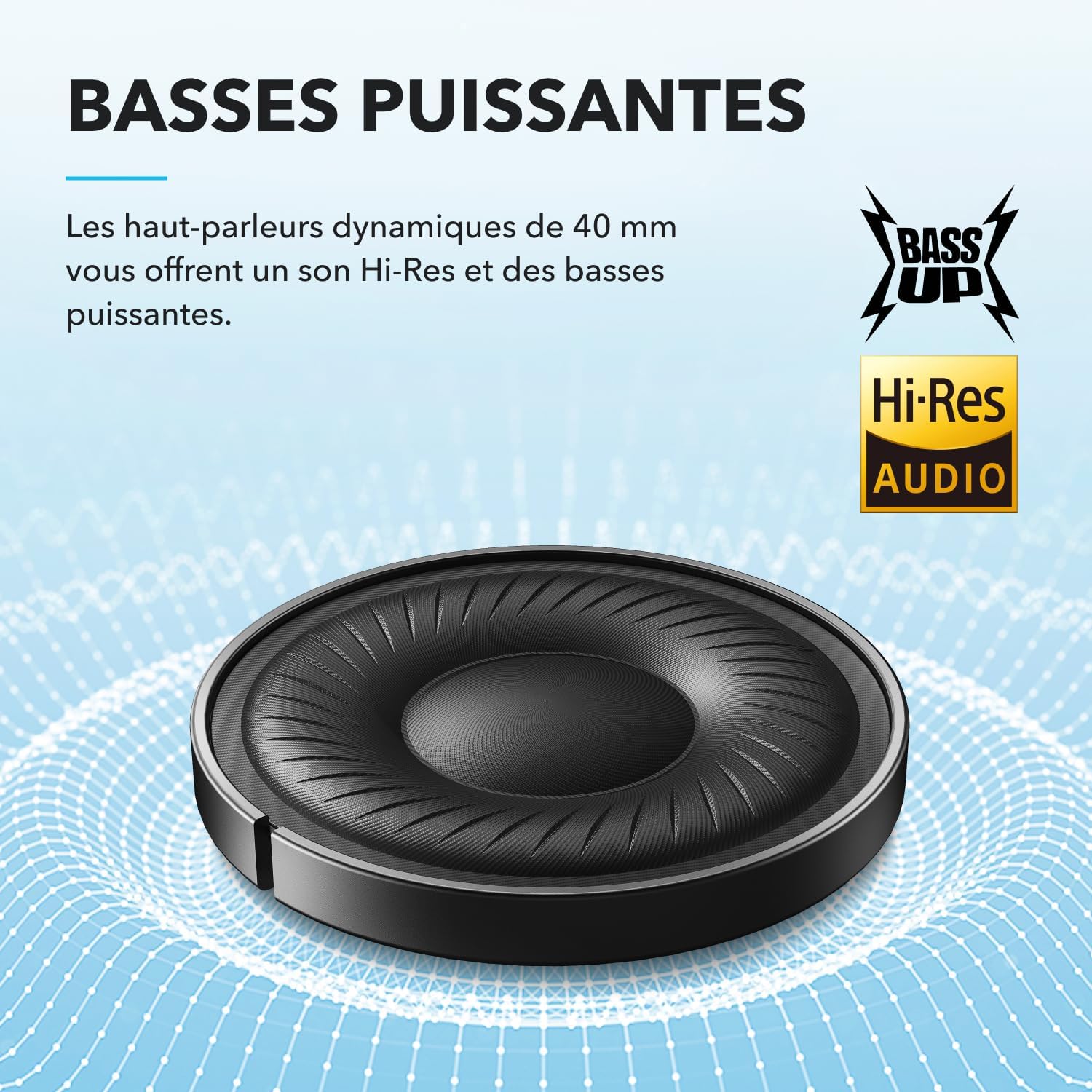 Detalle de Soundcore par Anker Q20i : Casque Bluetooth sans fil avec ANC hybride et personnalisation audio
