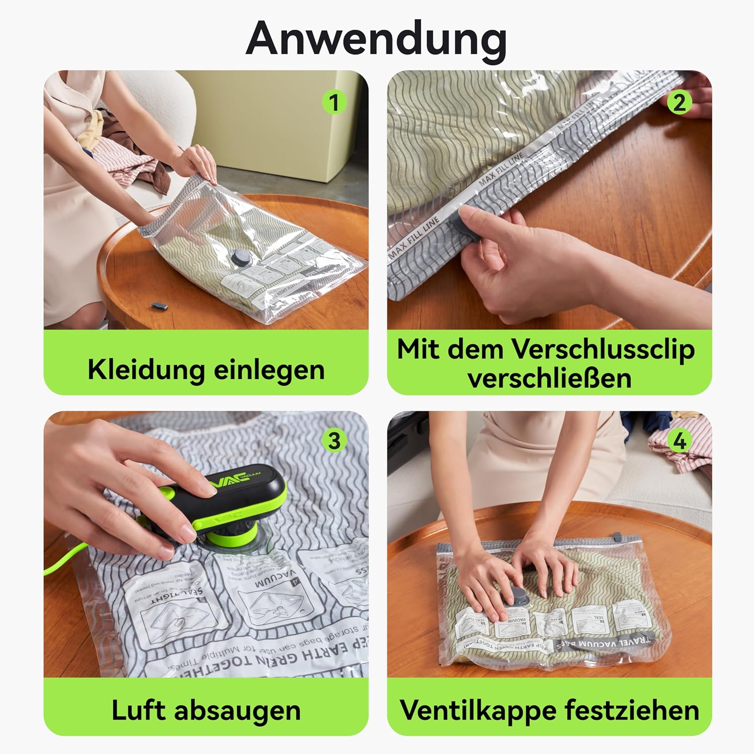 Thumbnail 6 de VACKFOX Vakuumbeutel mit elektrischer Pumpe – USB Type-C, 15er-Set, grün