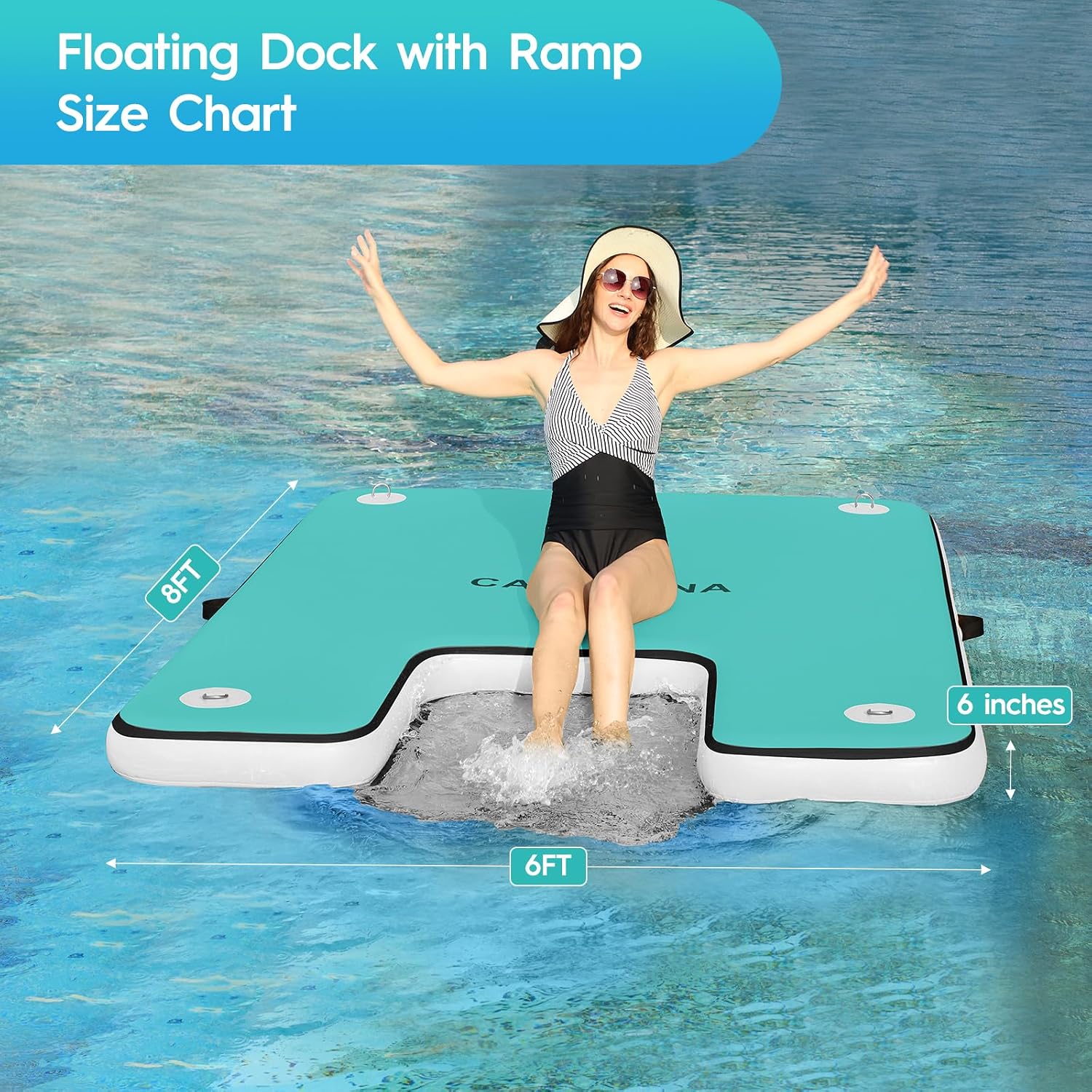 Detalle de CALOBANA Inflatable Floating Dock with Dog Ramp: Heavy-Duty Platform for Water Fun