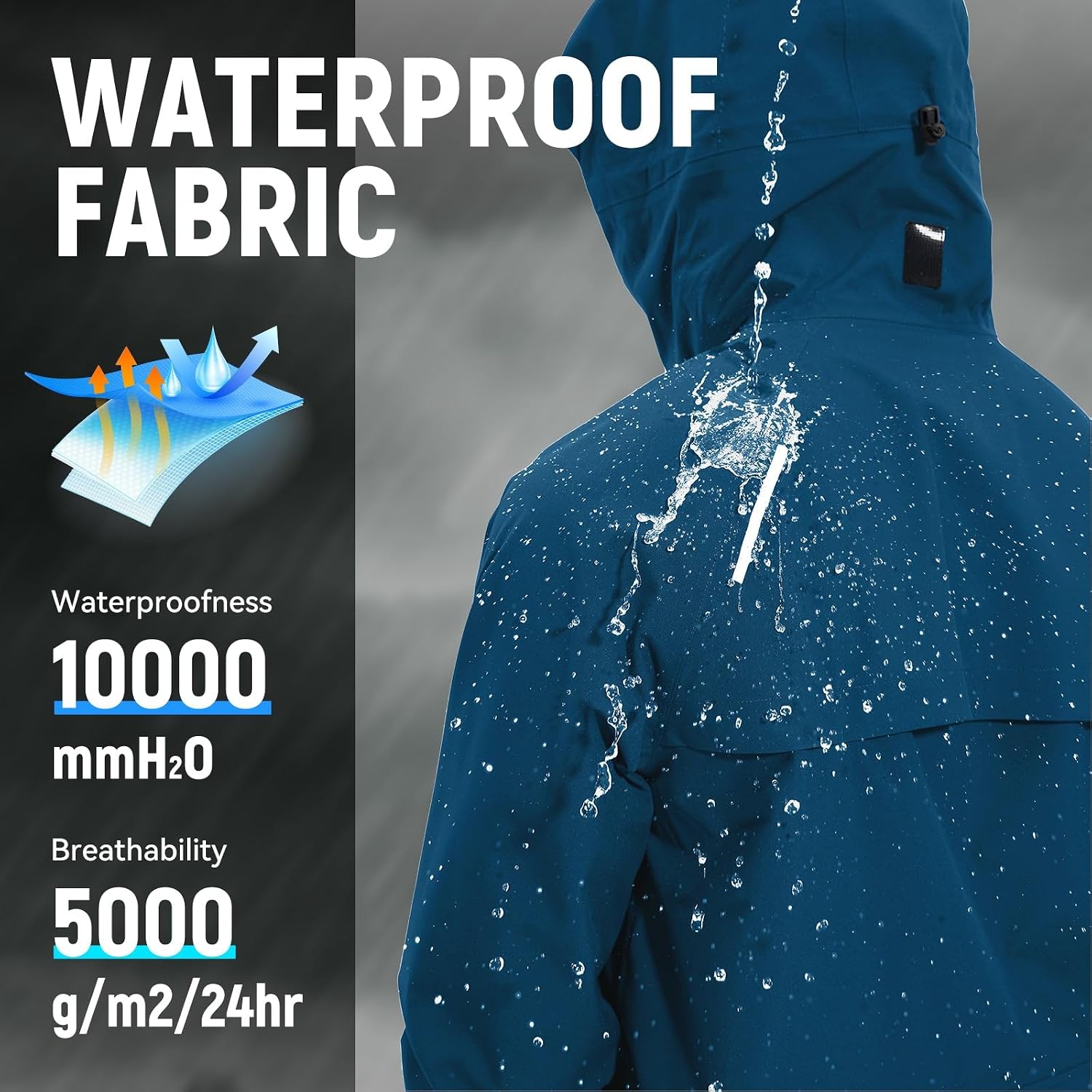 Detalle de baleaf Herren Regenjacke Fahrradjacke – Wasserdicht, atmungsaktiv und packbar mit Kapuze