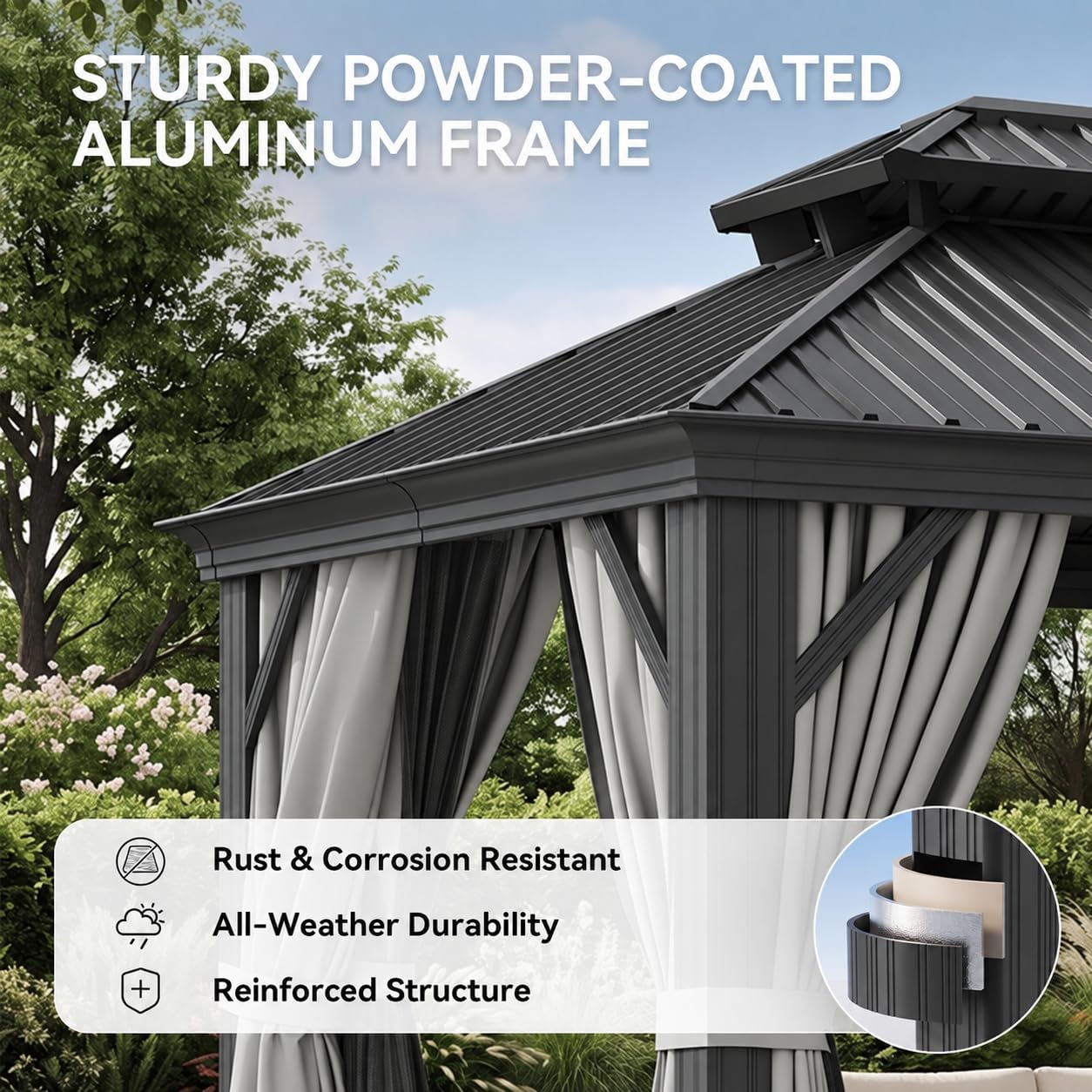 Detalle 1 de Aoxun Hardtop Gazebo 10x14 FT